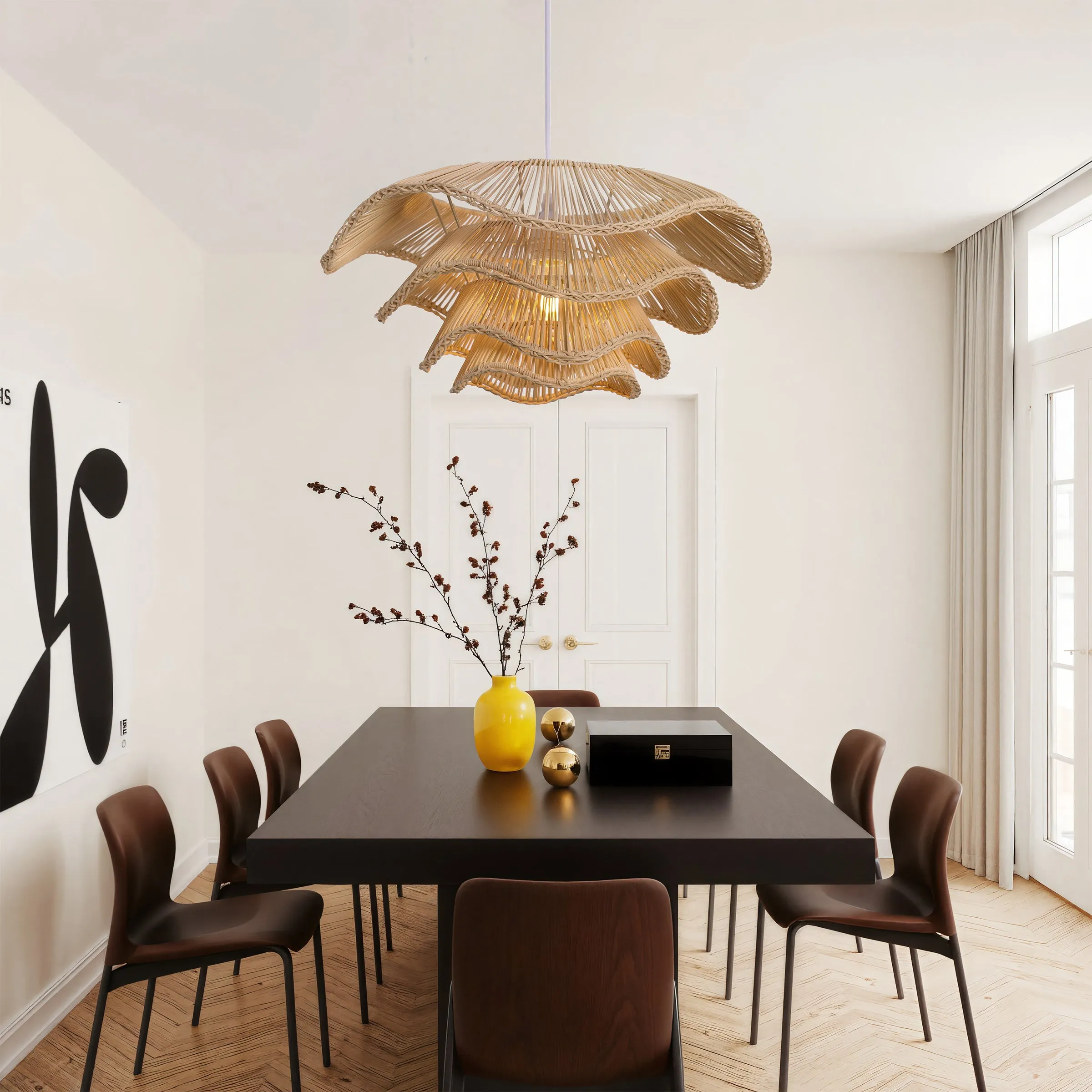 Multi-Tiered Rattan Pendant Light - Natural, Iron & Rattan product