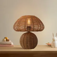 Mushroom-Shaped Handwoven Table Lamp - Natural, Rattan alternate view