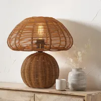 Mushroom-Shaped Handwoven Table Lamp - Natural, Rattan alternate view