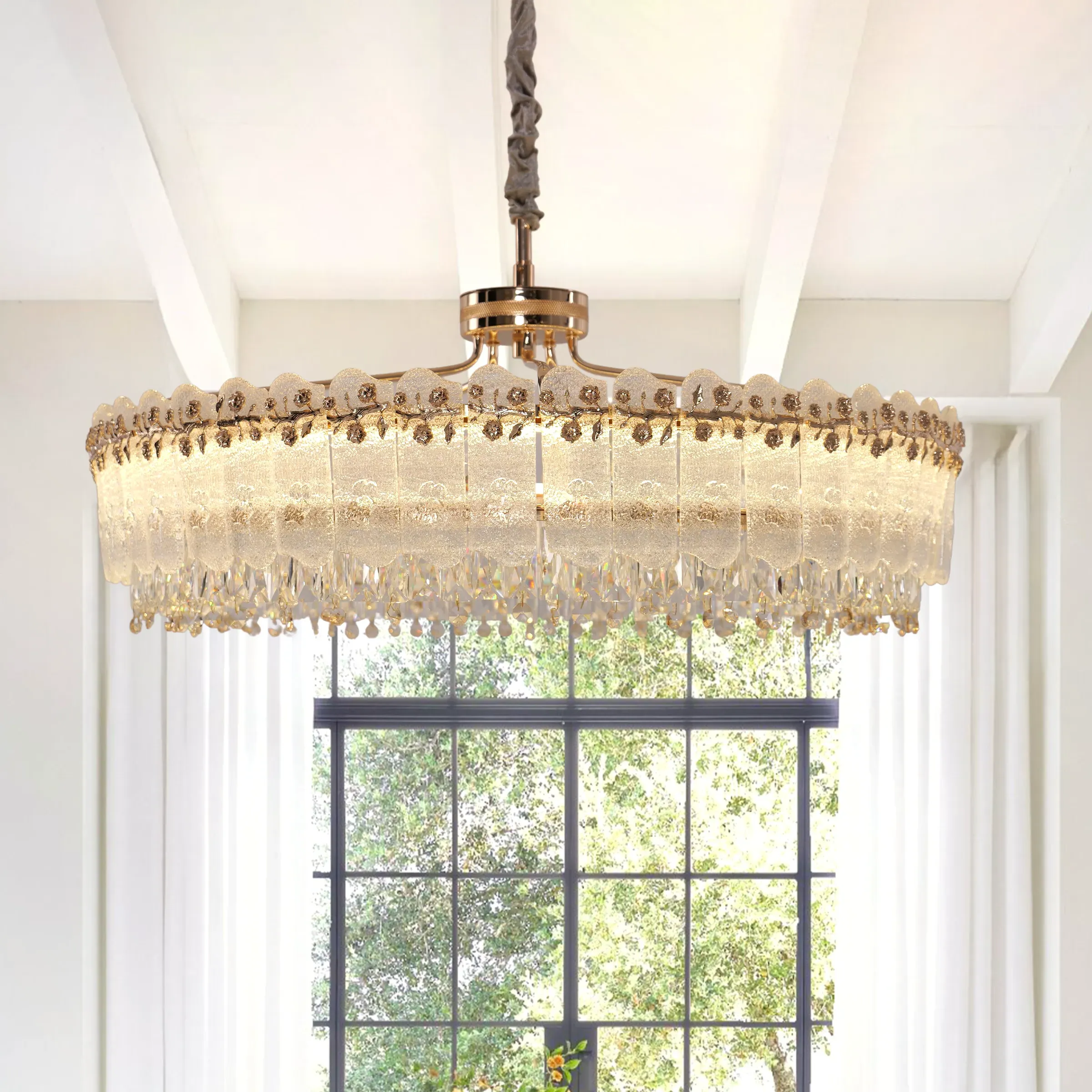 Oval Crystal Pendant Light Dimmable - Gold