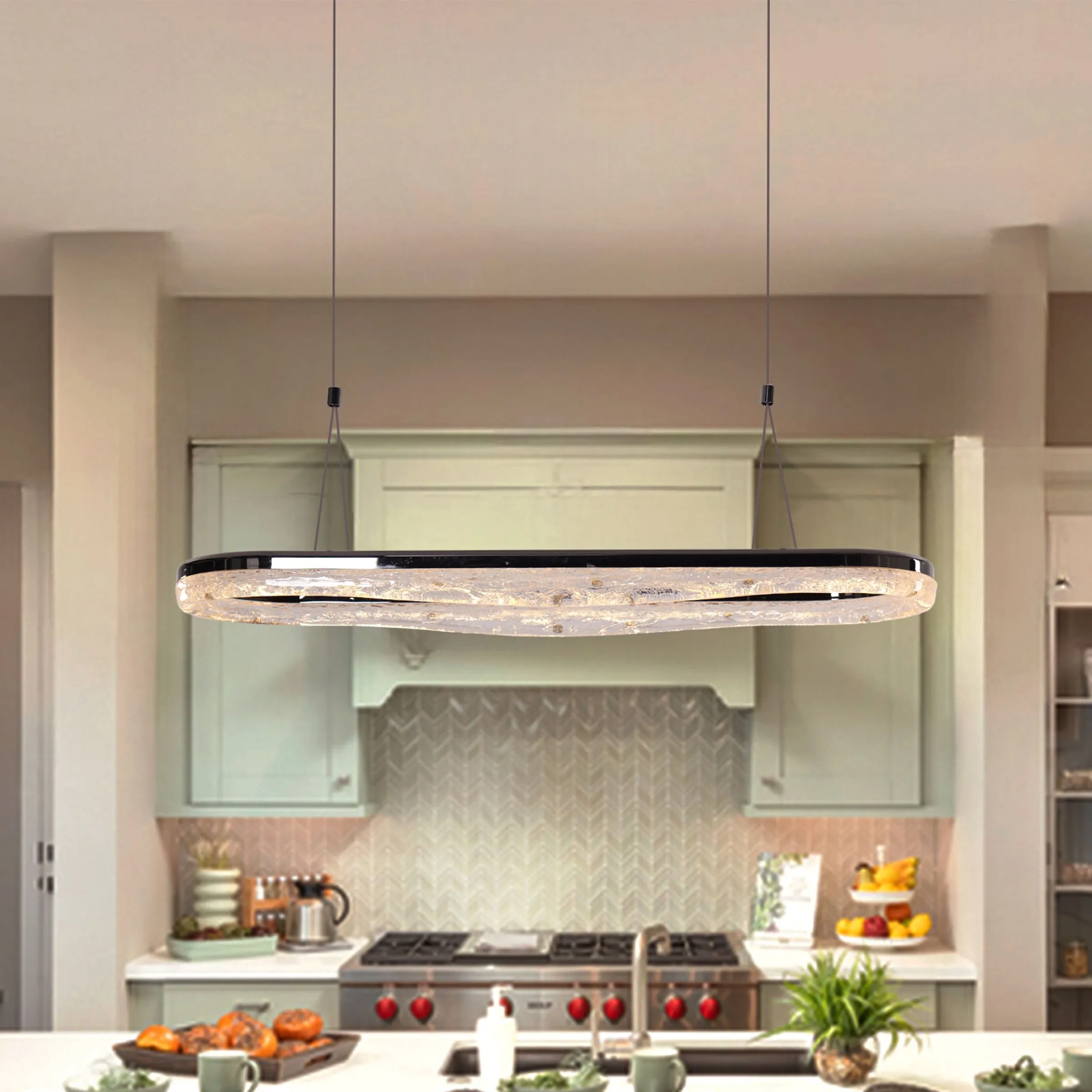 Oval LED Pendant Light - Pearl Black, Resin image