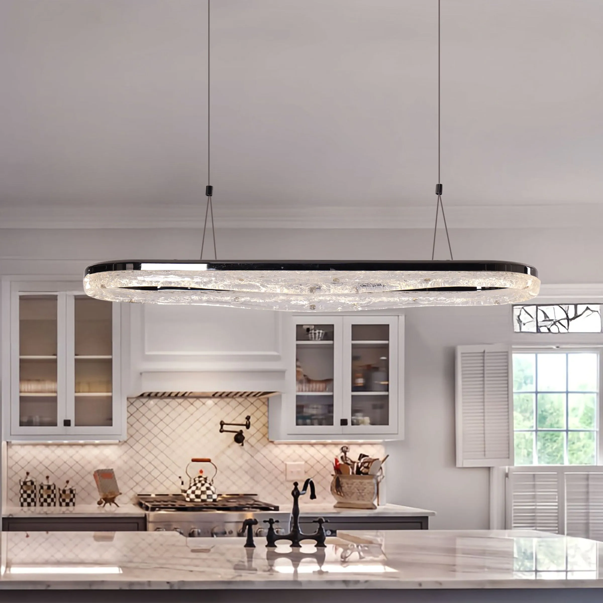 Oval LED Pendant Light - Pearl Black, Resin