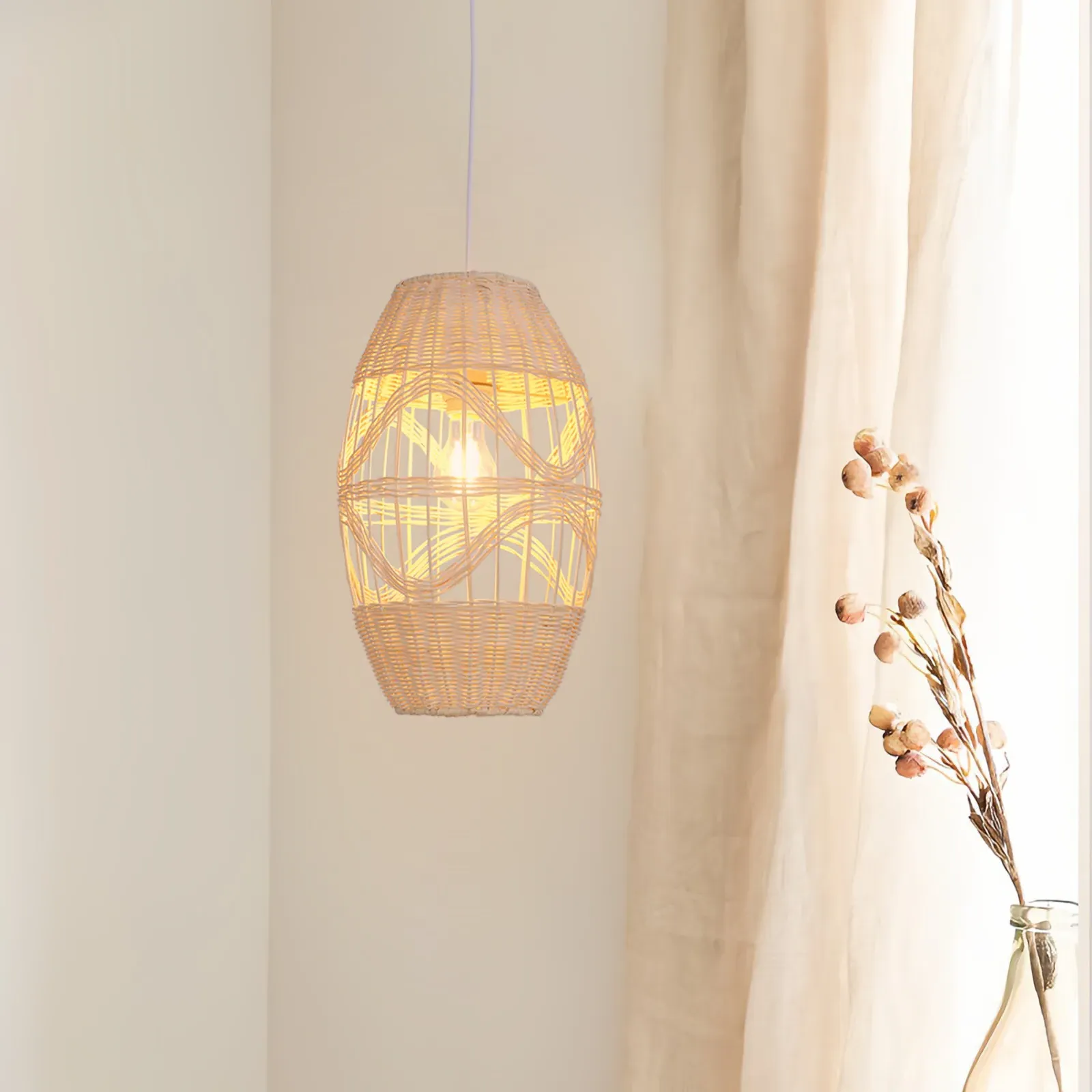 Oval Pendant Light with Open Weave - Natural, Rattan image