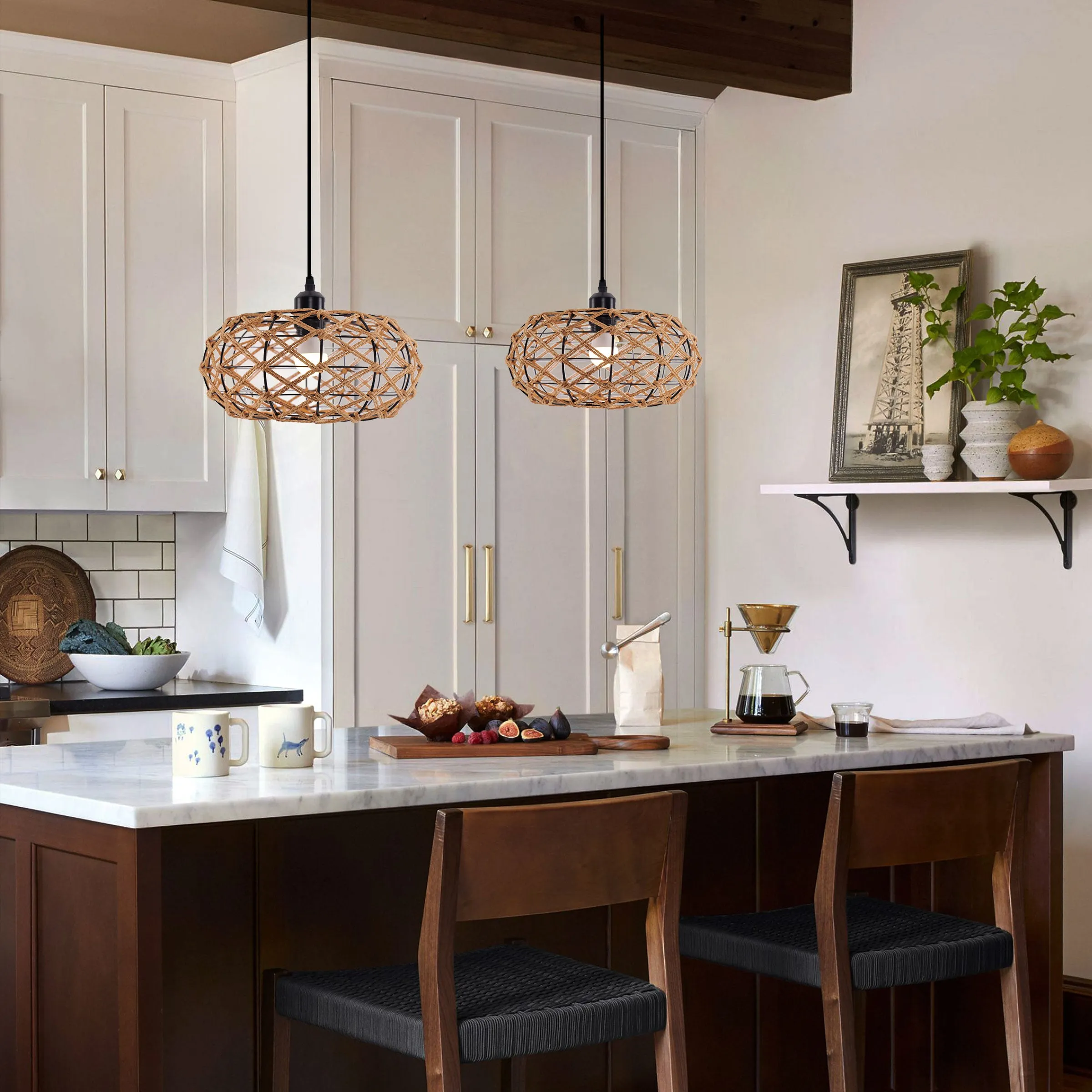 Pendant Light Handwoven - Brown, Paper Rope