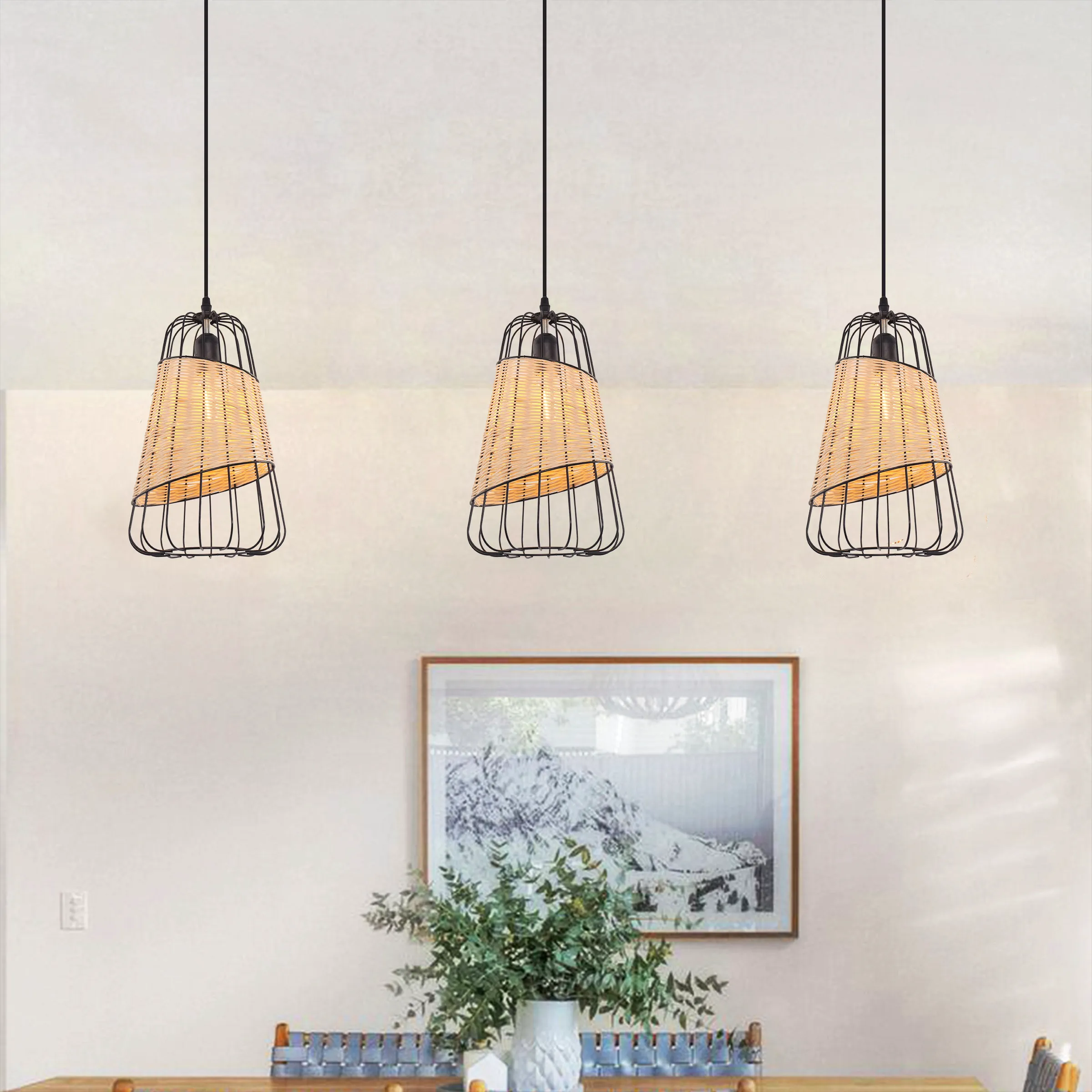Pendant Light with Adjustable Cord - Natural, Rattan
