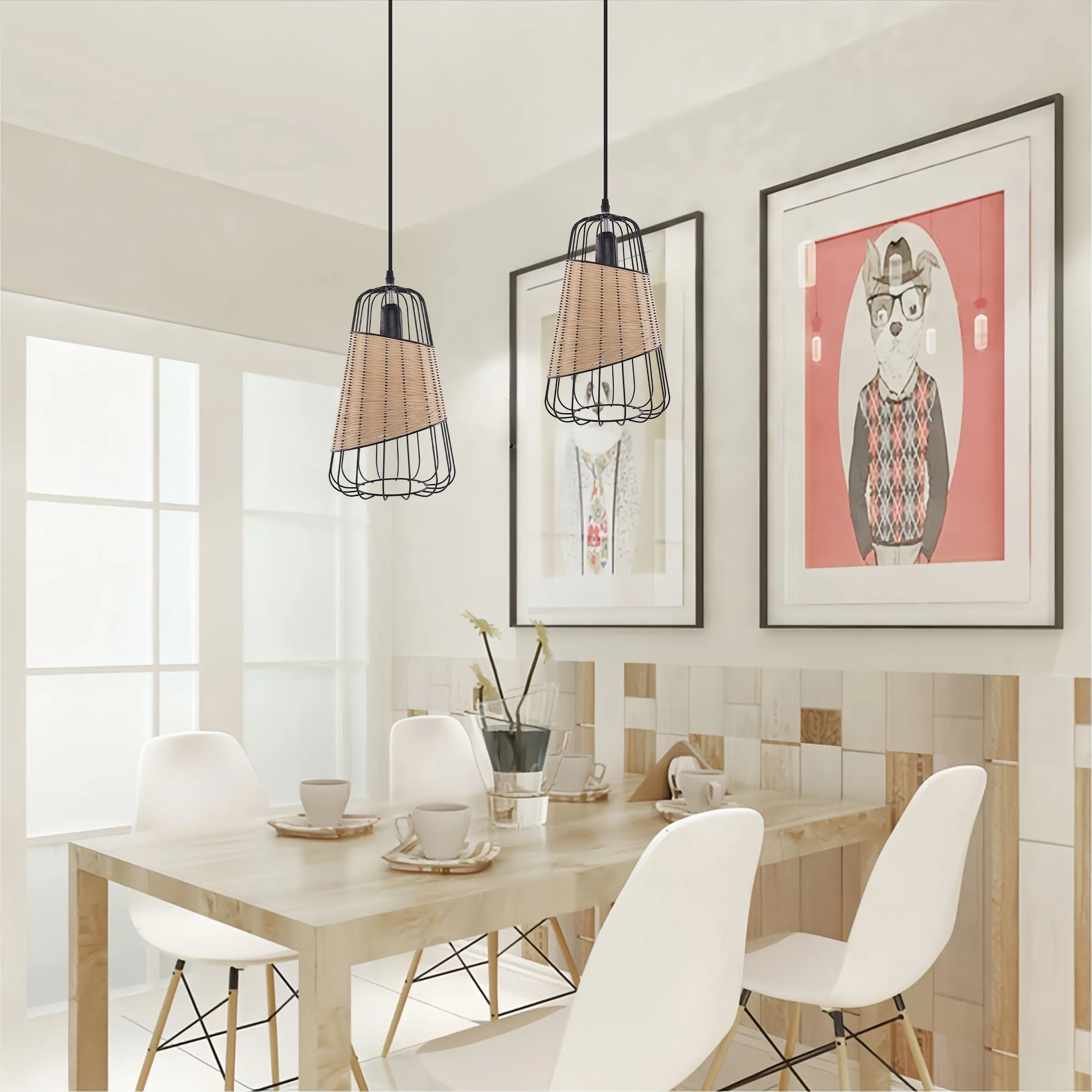 Pendant Light with Adjustable Cord - Natural, Rattan