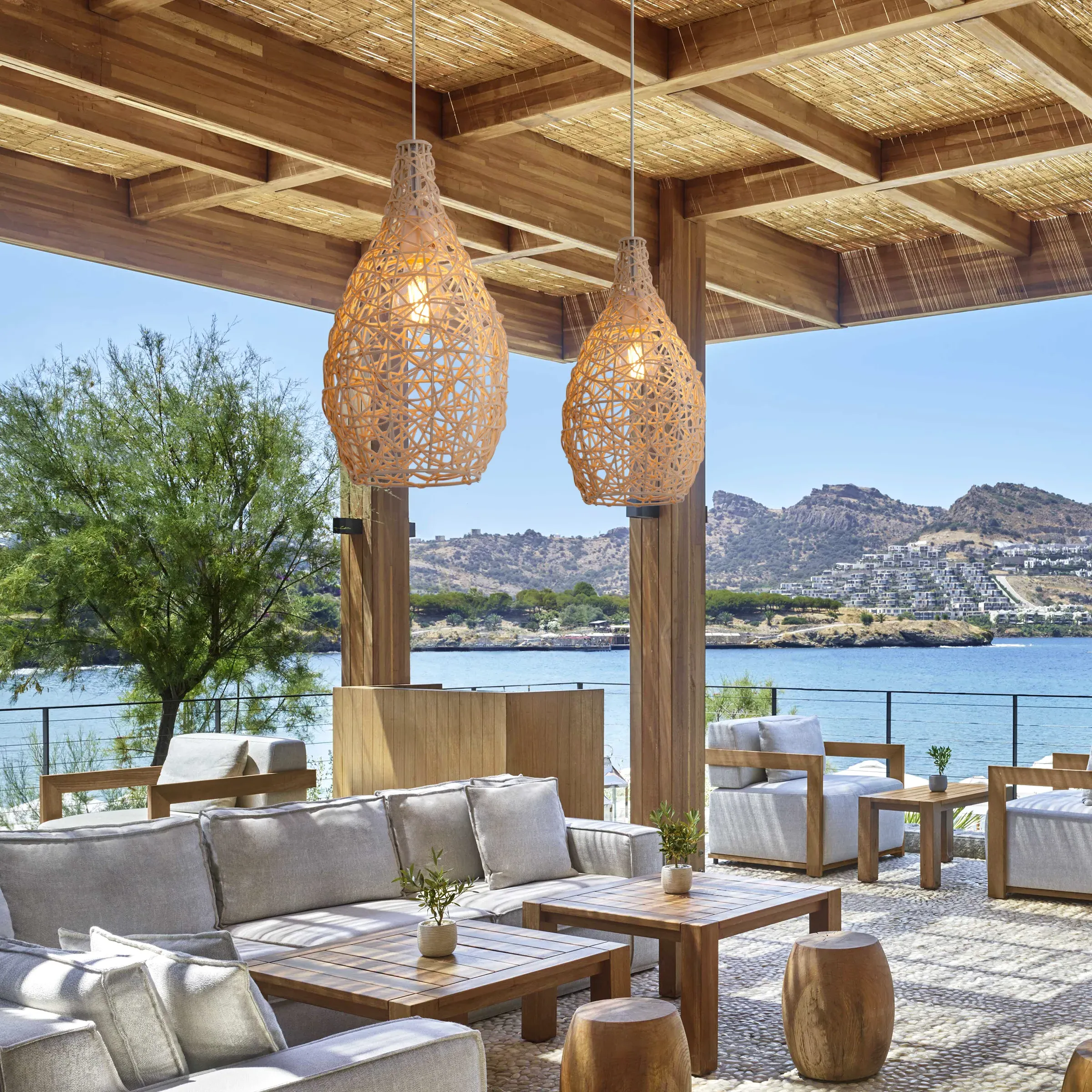 Pendant Light with Iron Frame - Natural, Bamboo