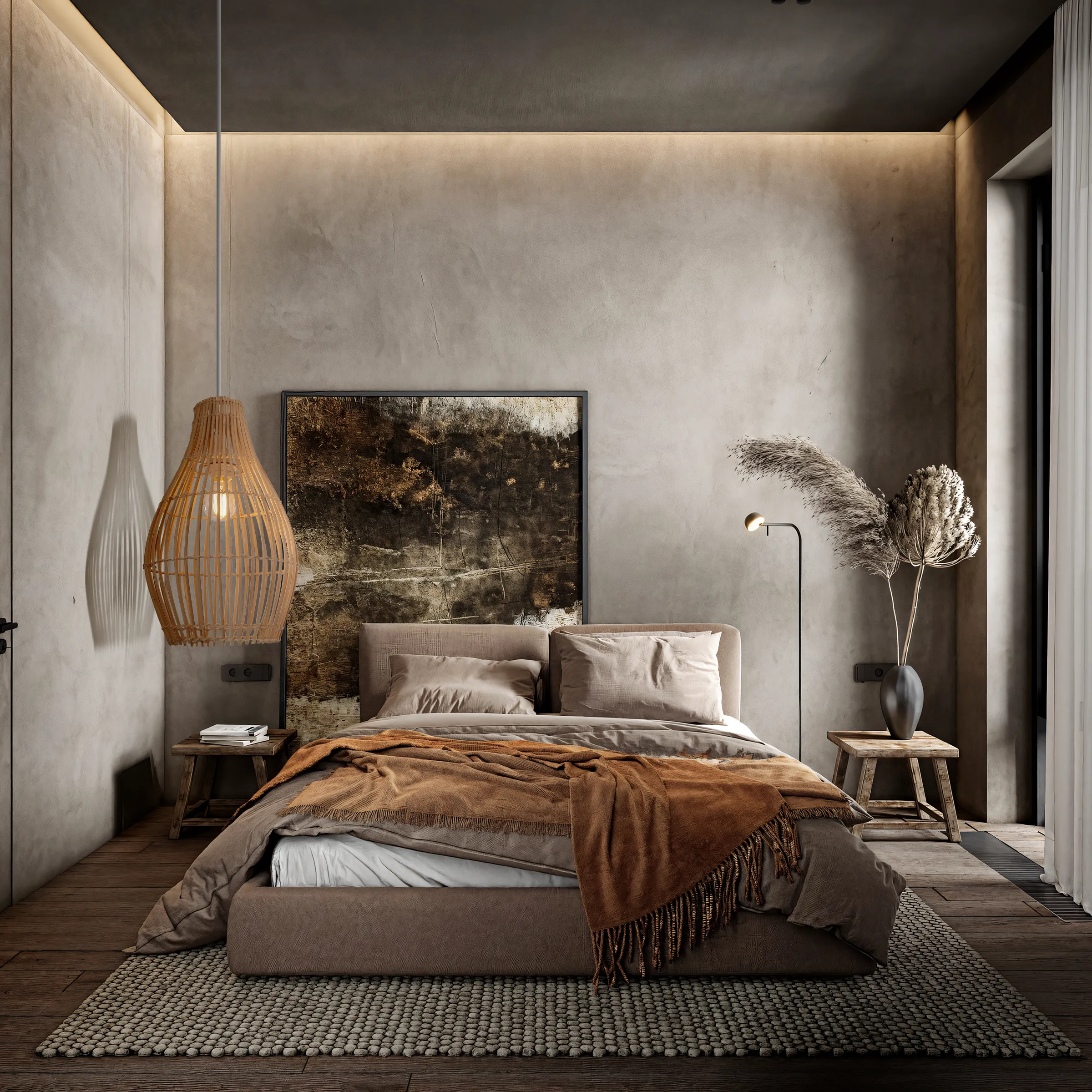 Pendant Light with Iron Frame - Natural, Bamboo