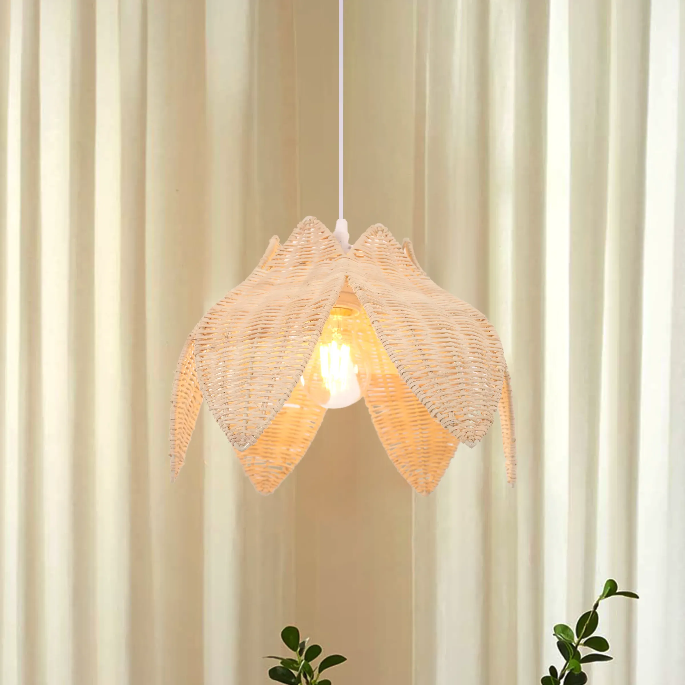 Petal Pendant Light with Adjustable Cord - Natural, Rattan