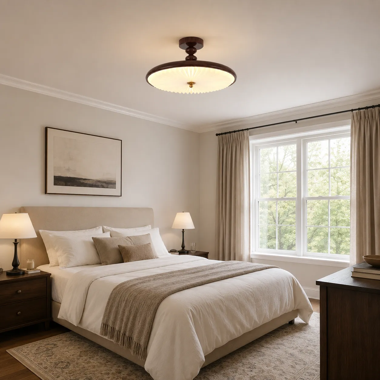 Pleated LED Flush Mount Ceiling Light - Walnut, Iron product