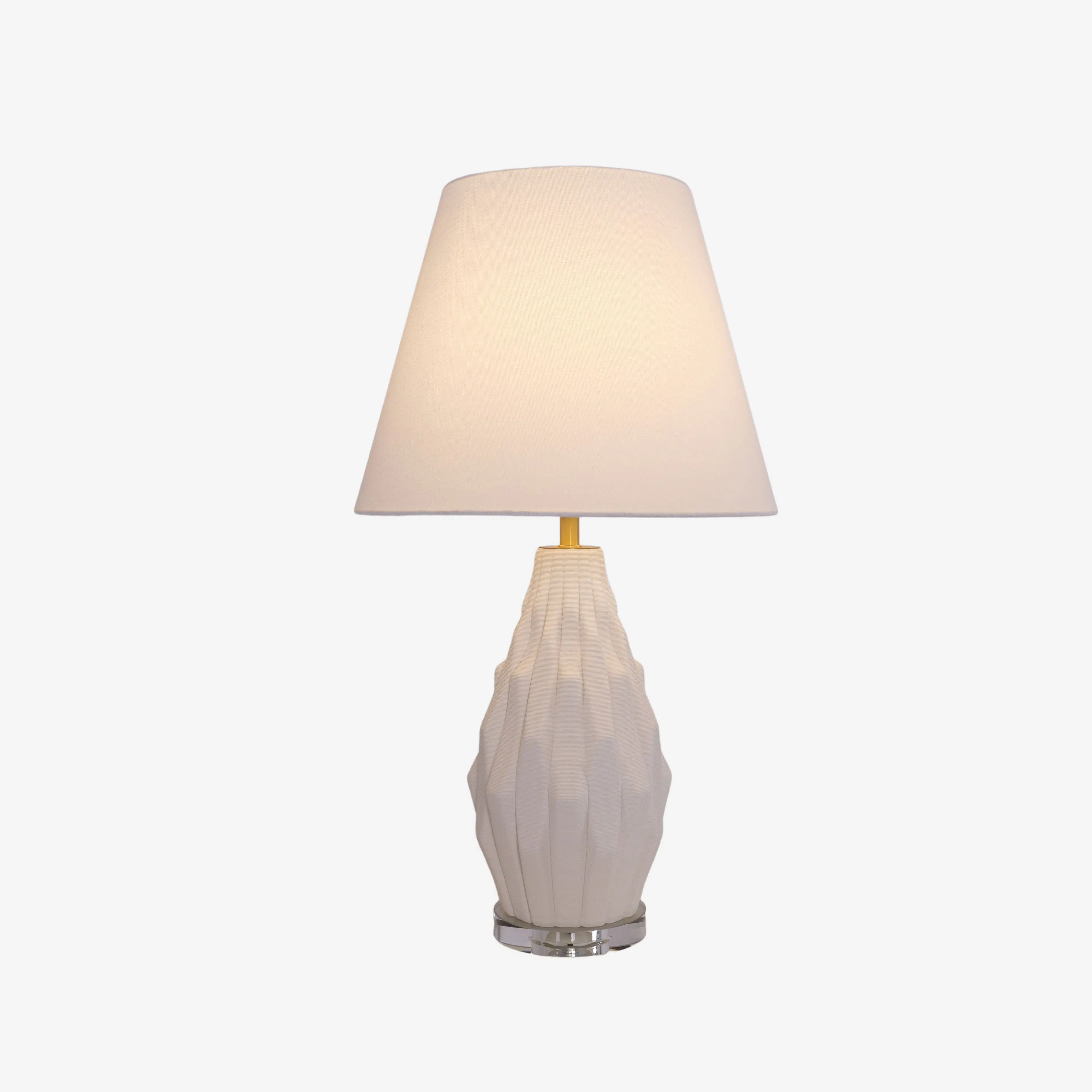 Polygonal Table Lamp with Fabric Shade - White, Ceramic