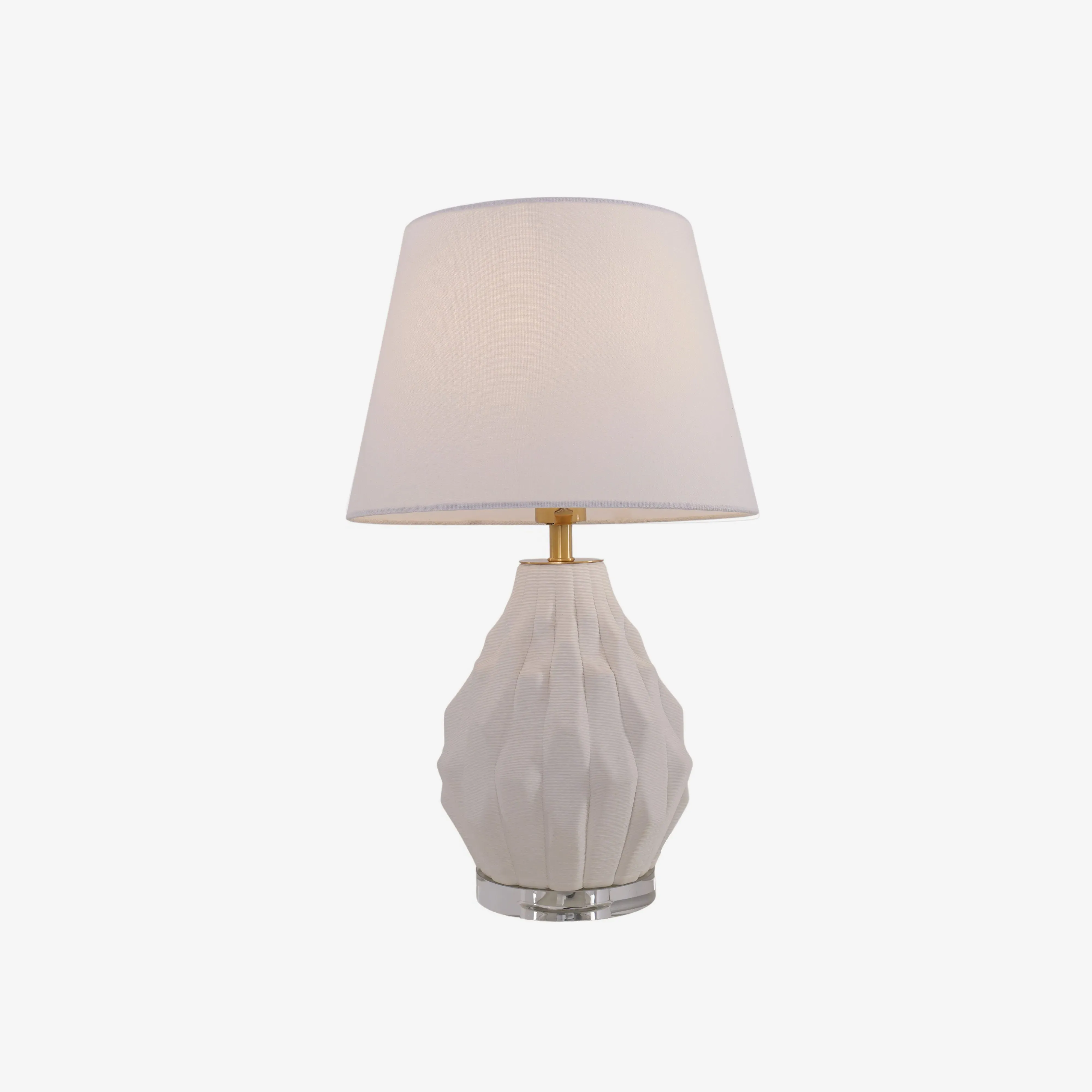 Polygonal Table Lamp with Fabric Shade - White, Ceramic