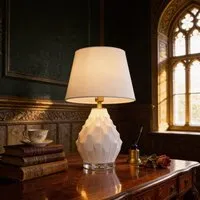 Polygonal Textured Ceramic Table Lamp - White, Fabric alternate view