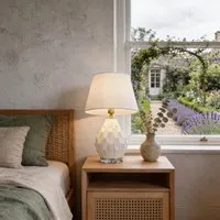 Polygonal Textured Table Lamp with Fabric Shade - White, Ceramic alternate view