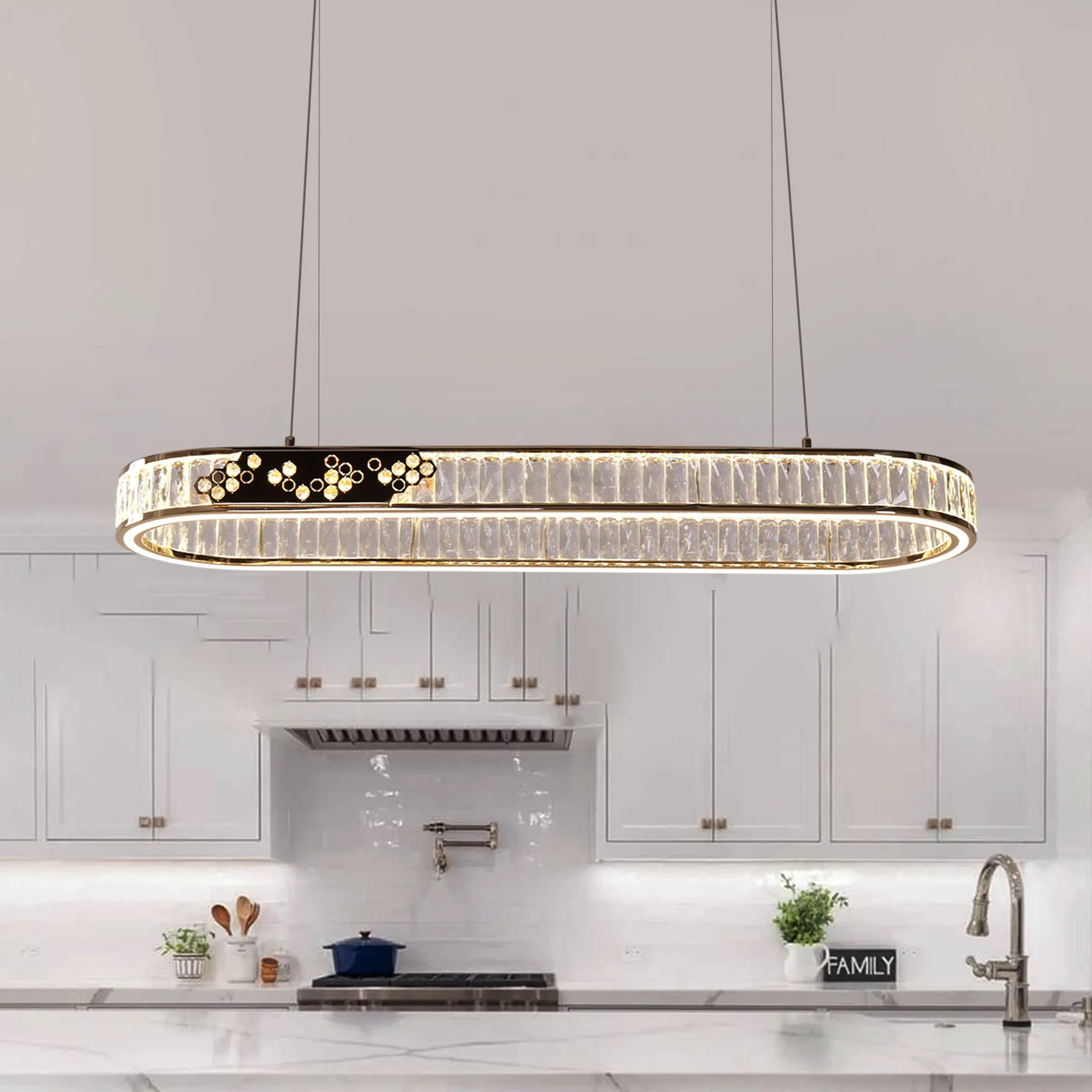 Ring LED Pendant Light - Gold, Crystal