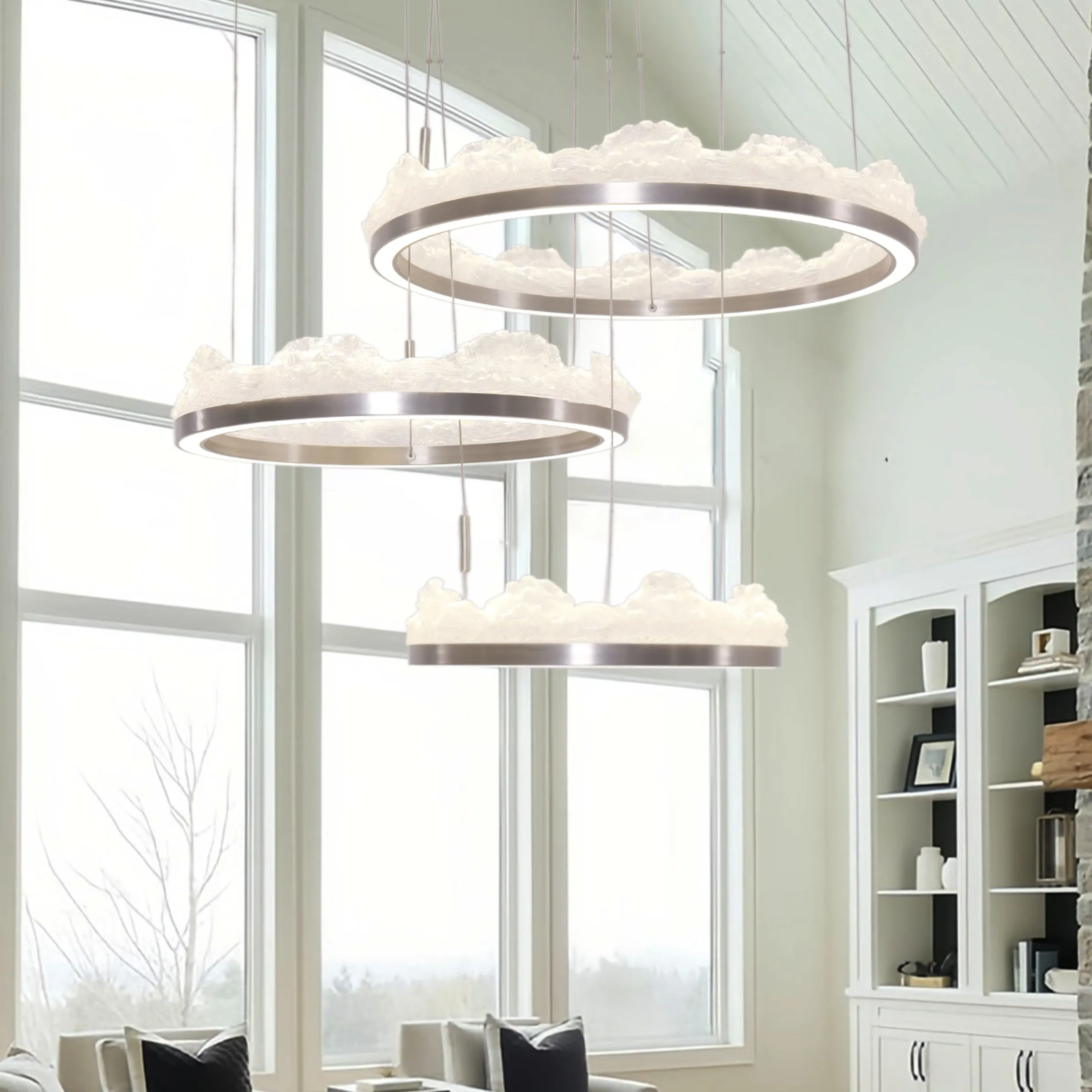 Ring Pendant Light with Dimmer - Silver, Aluminum
