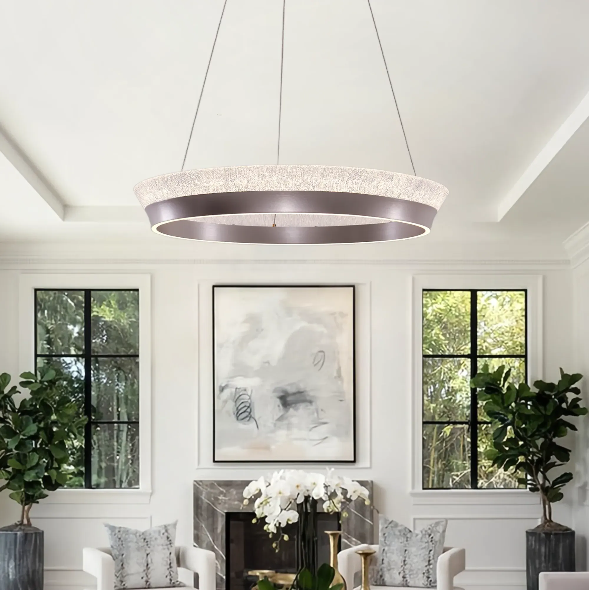 Ring Pendant Light with Remote - Aluminum