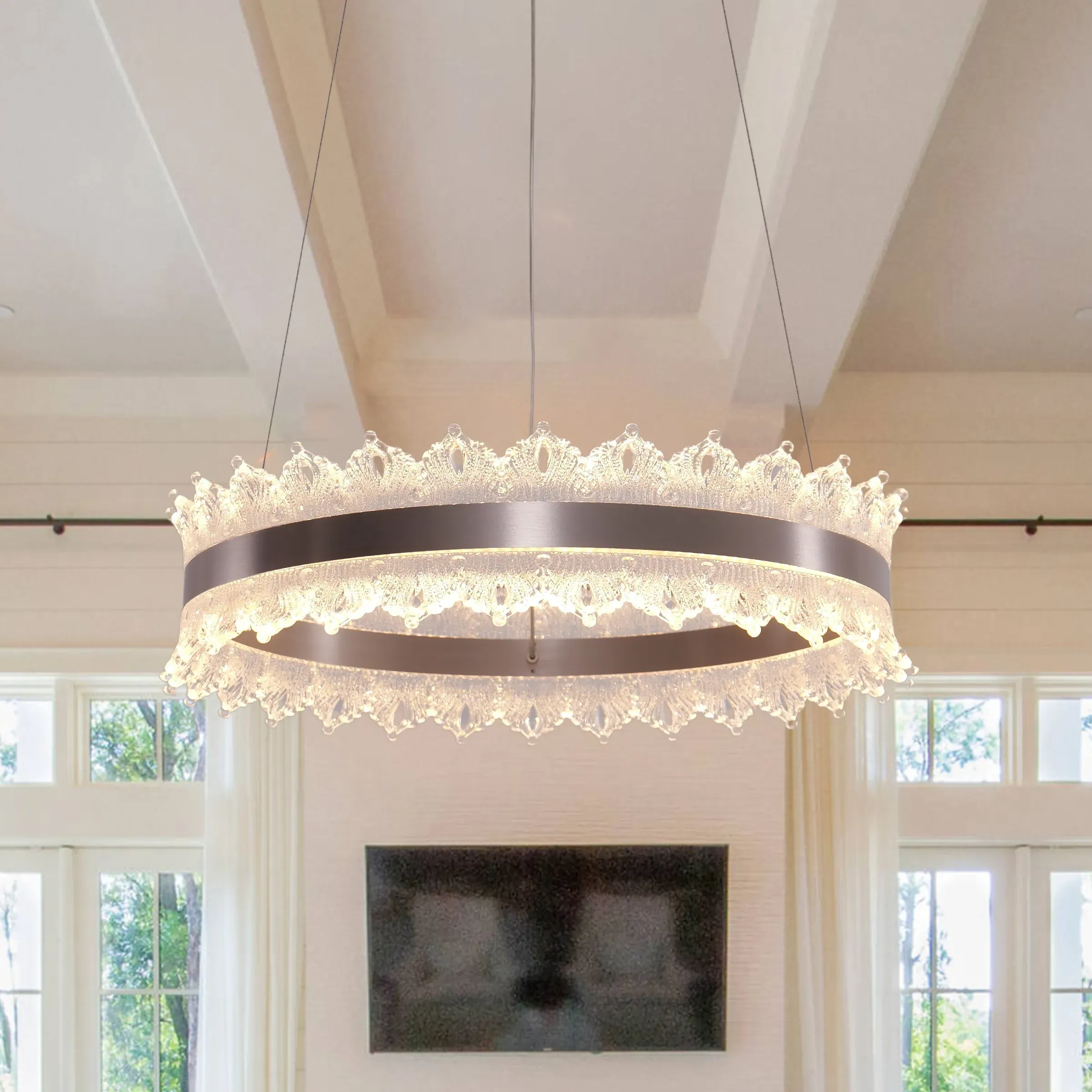 Ring-Shaped Pendant Light Dimmable - Gold, Metal