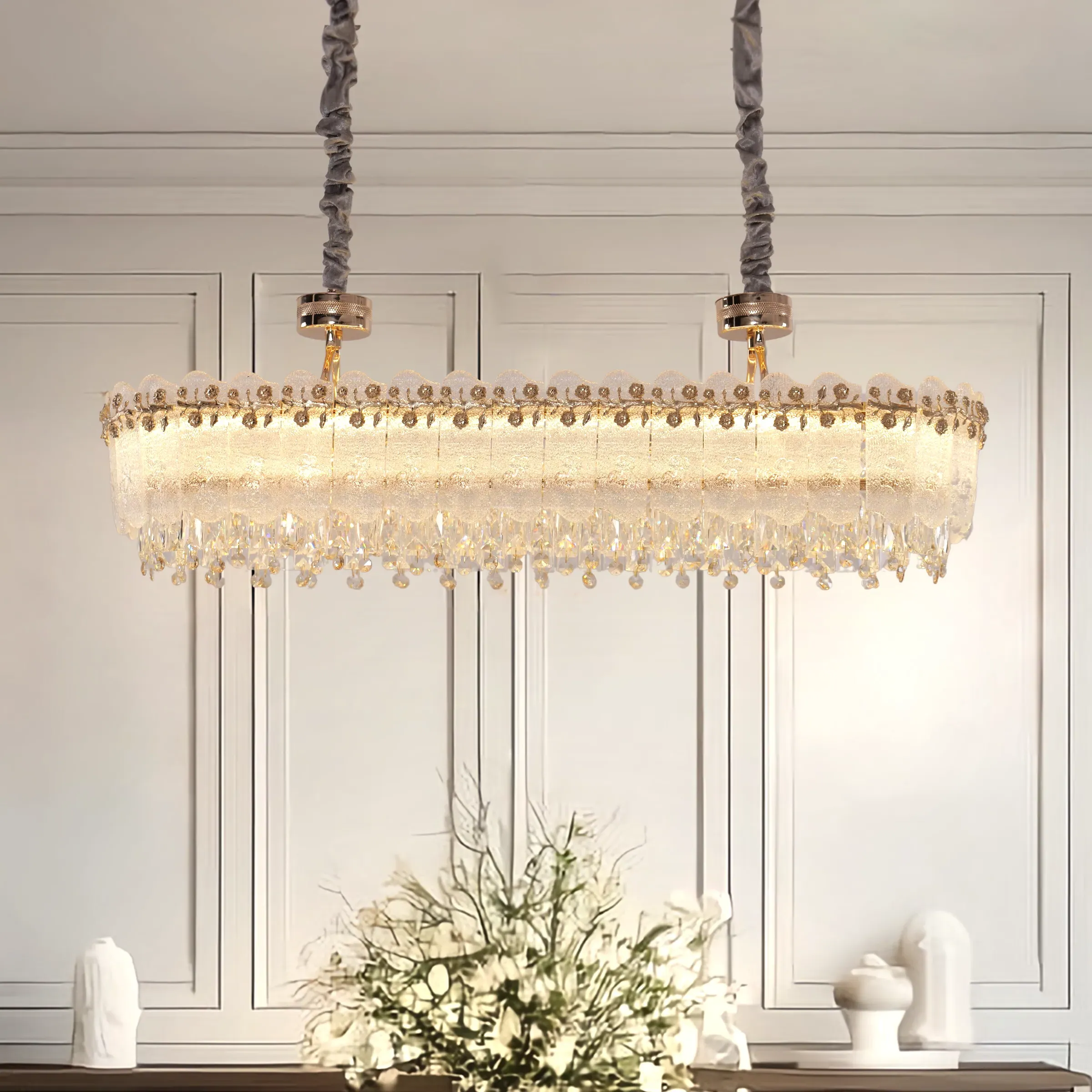 Round Crystal Pendant Light Dimmable - Gold