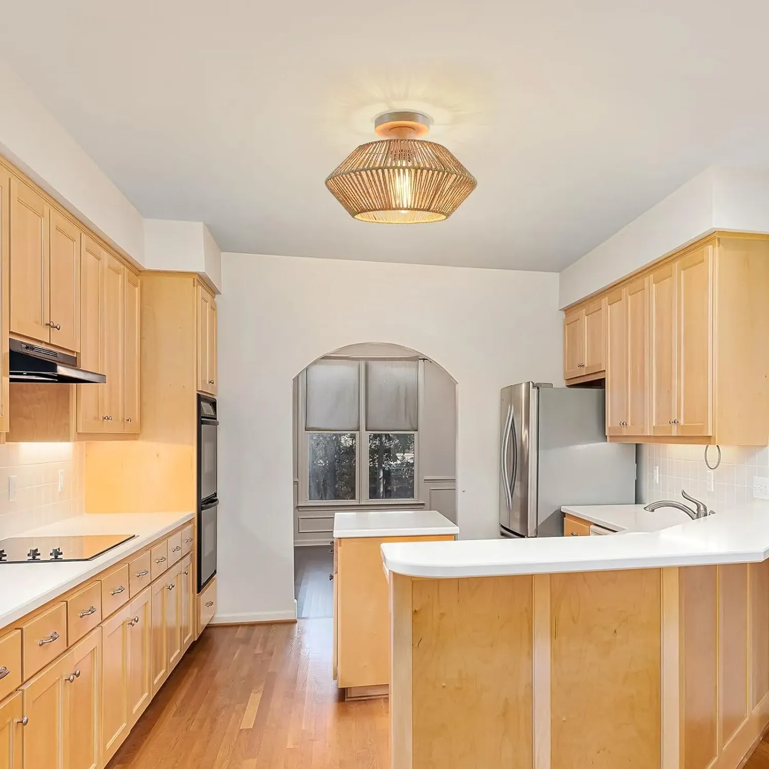 Round Flush Ceiling Light - Natural, Hemp Rope