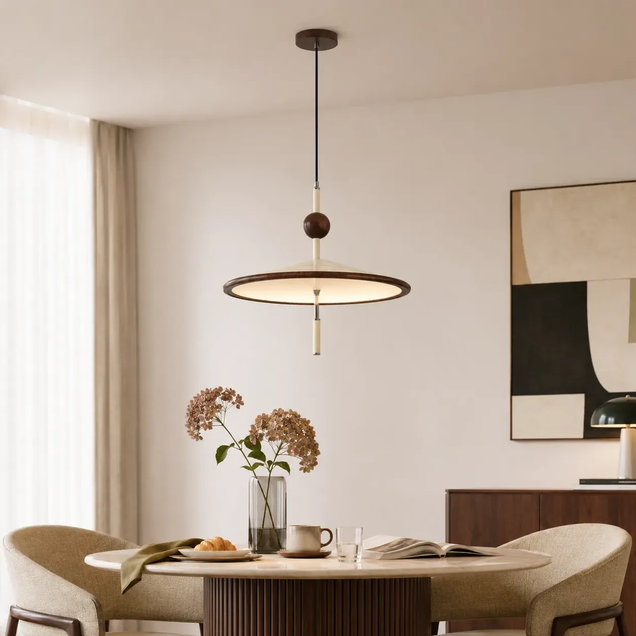 Round Pendant Light Colour-Changing E27 - Beige, Iron product