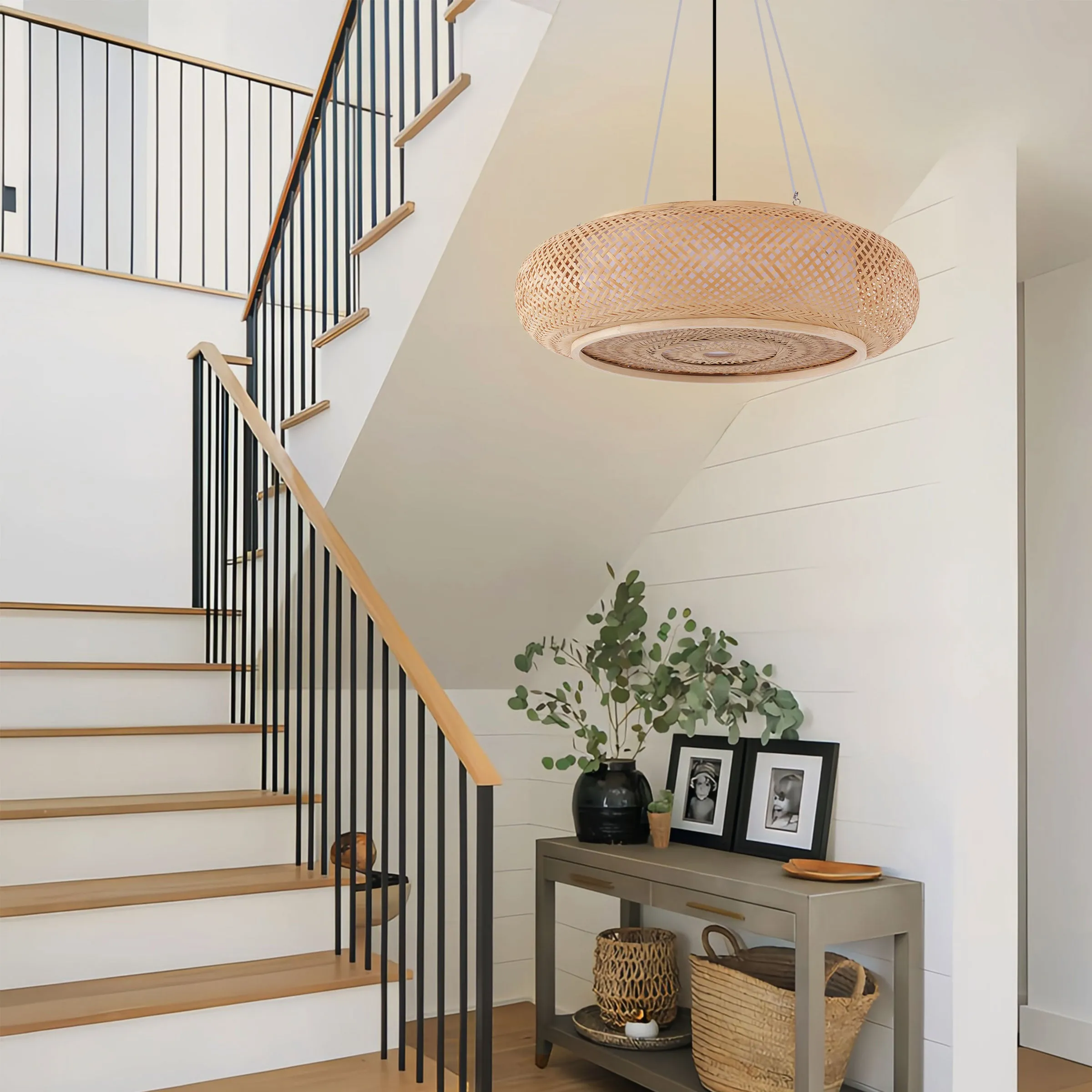 Round Pendant Light with Adjustable Cord - Brown, Bamboo image