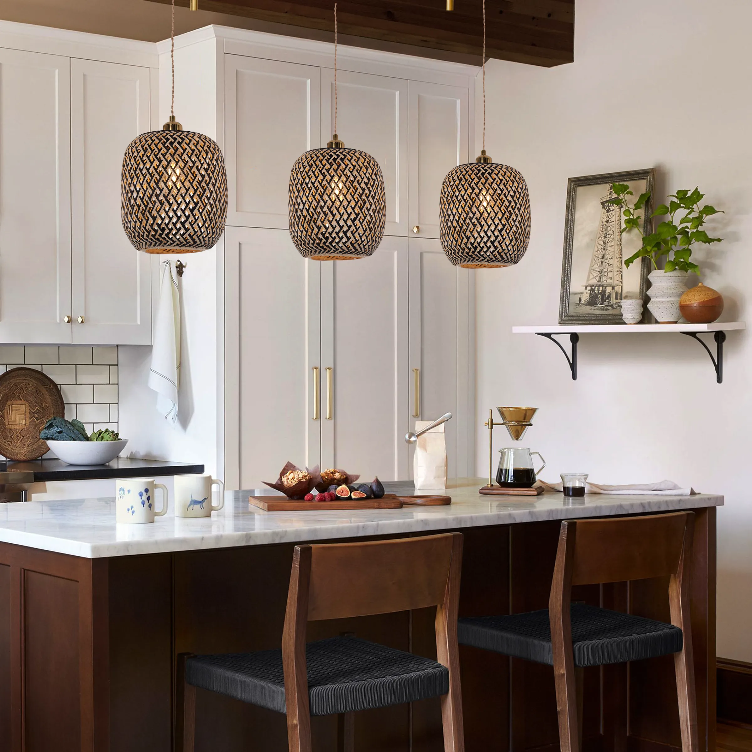 Round Pendant Light with Adjustable Cord - Natural, Bamboo