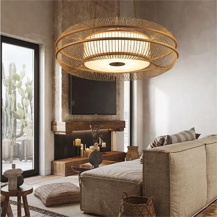 Round Pendant Light with Adjustable Cord - Natural
