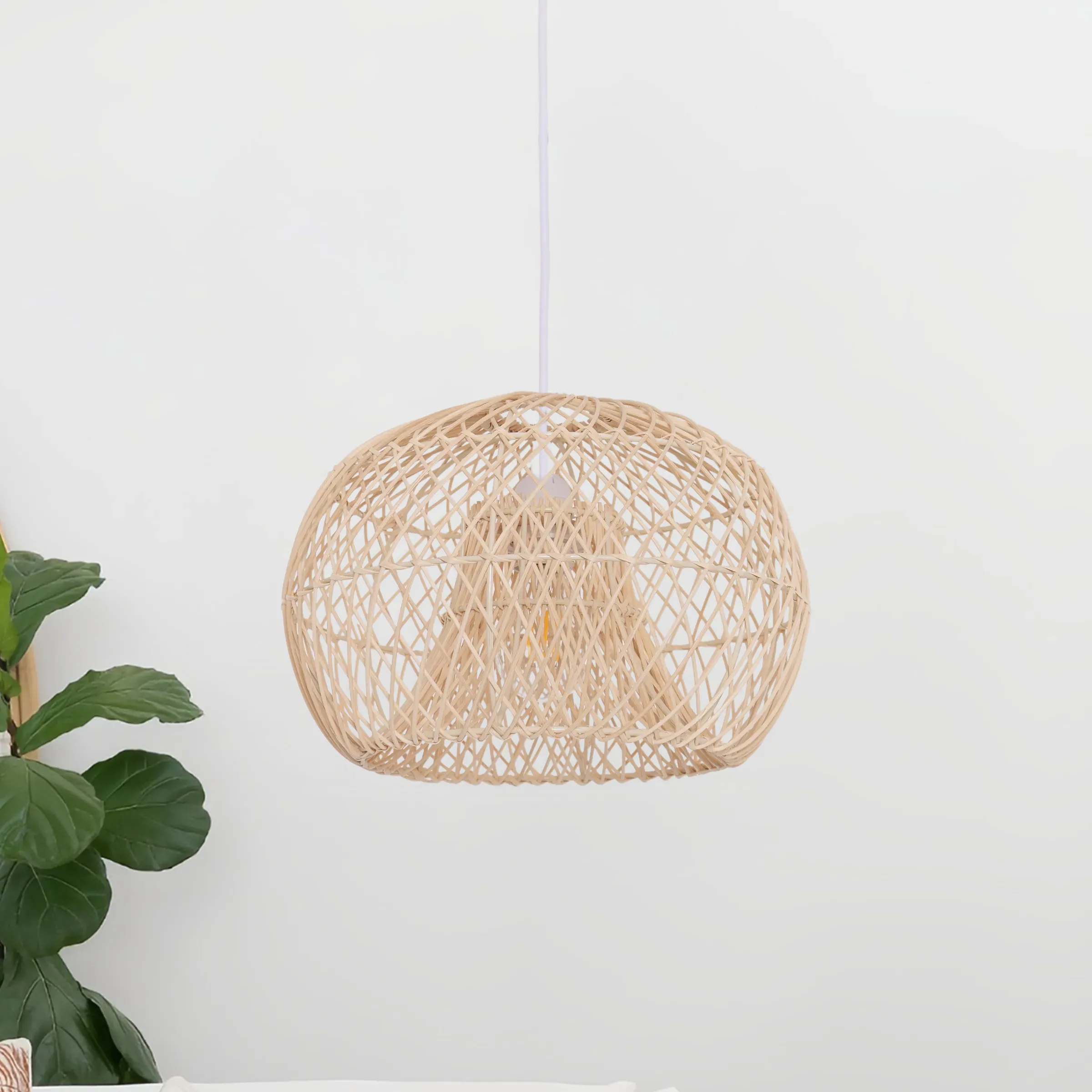 Round Pendant Light with Adjustable Cord - Natural, Rattan