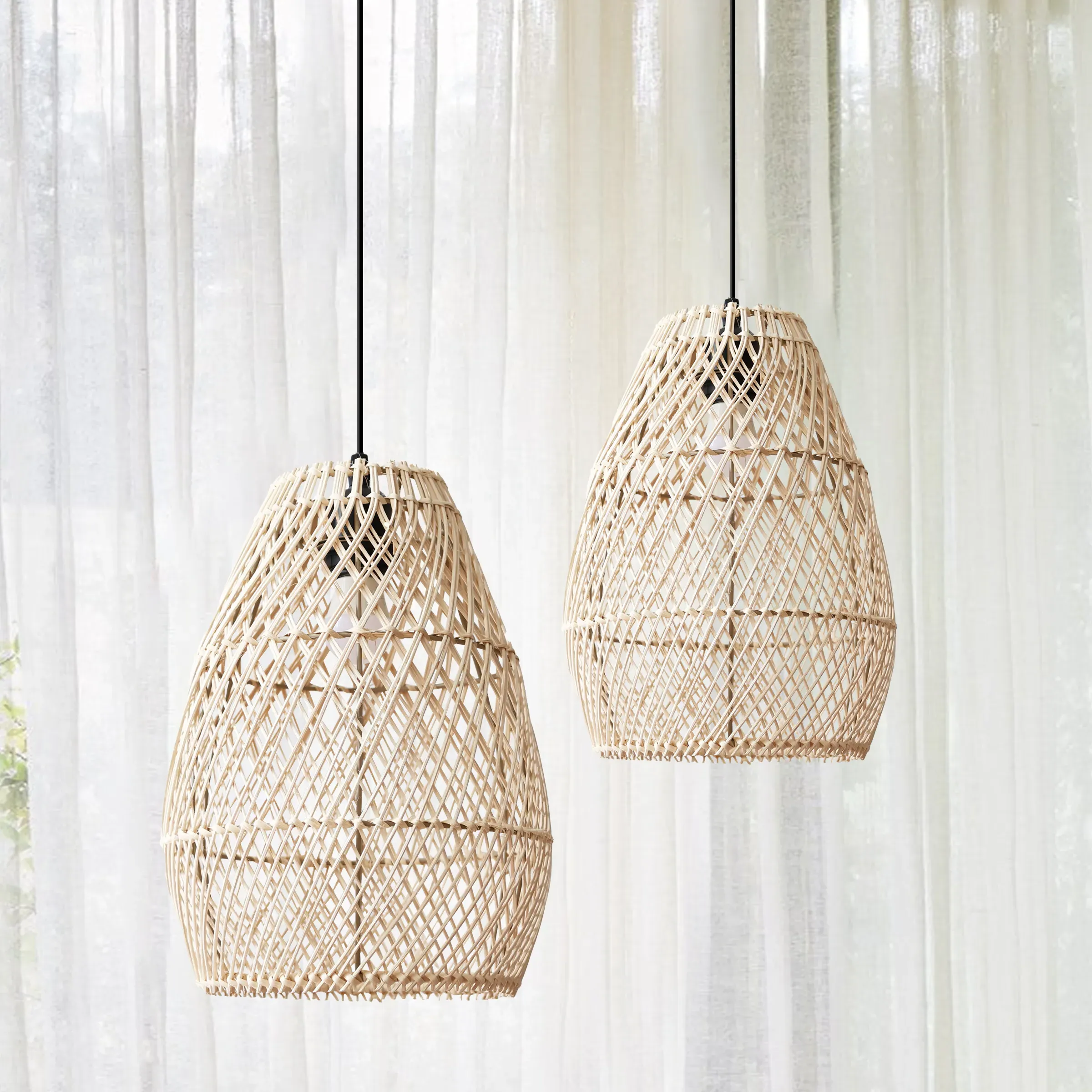 Round Pendant Light with Adjustable Cord - Natural