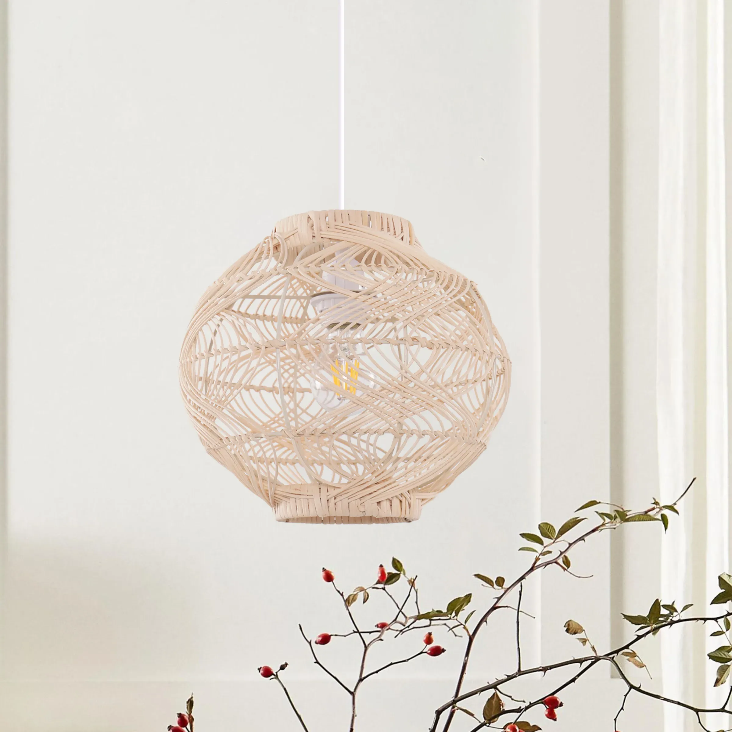 Round Pendant Light with Adjustable Cord - Natural, Rattan image