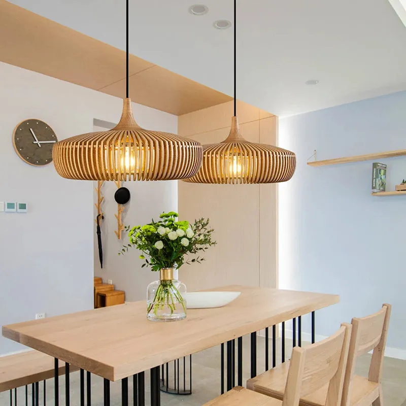 Round Pendant Light with Adjustable Cord - Natural, Wood