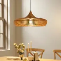 Round Pendant Light with Adjustable Cord - Natural, Wood alternate view