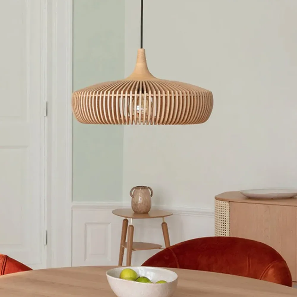 Round Pendant Light with Adjustable Cord - Natural, Wood