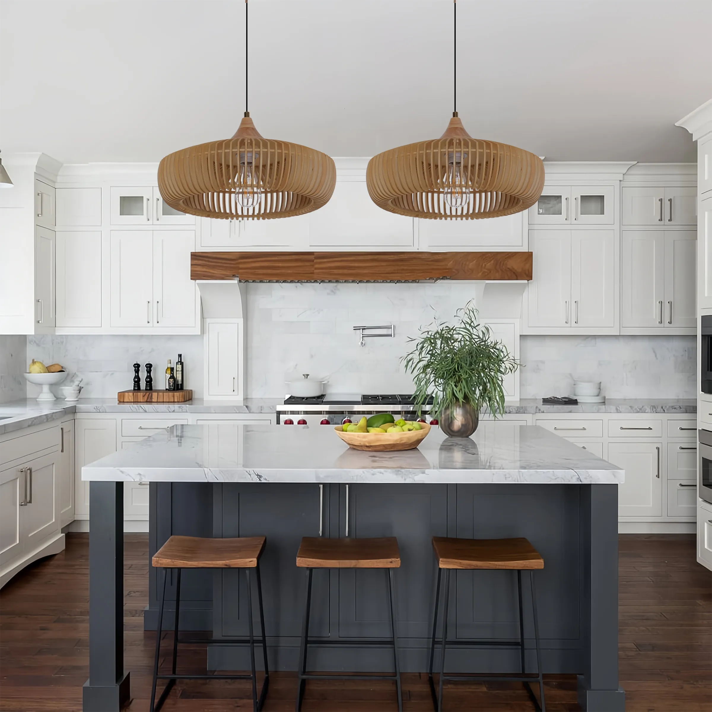 Round Pendant Light with Adjustable Cord - Natural, Wood