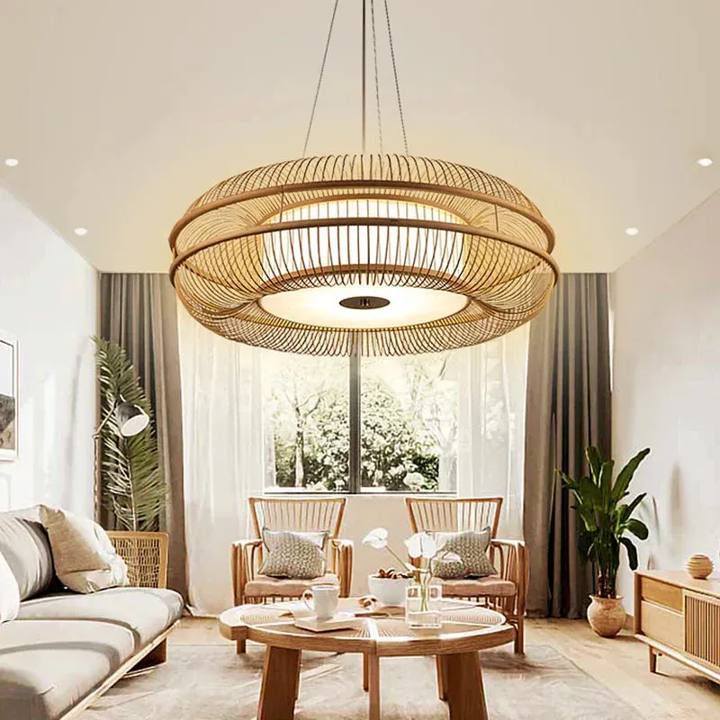 Round Pendant Light with LED - Natural, Bamboo image
