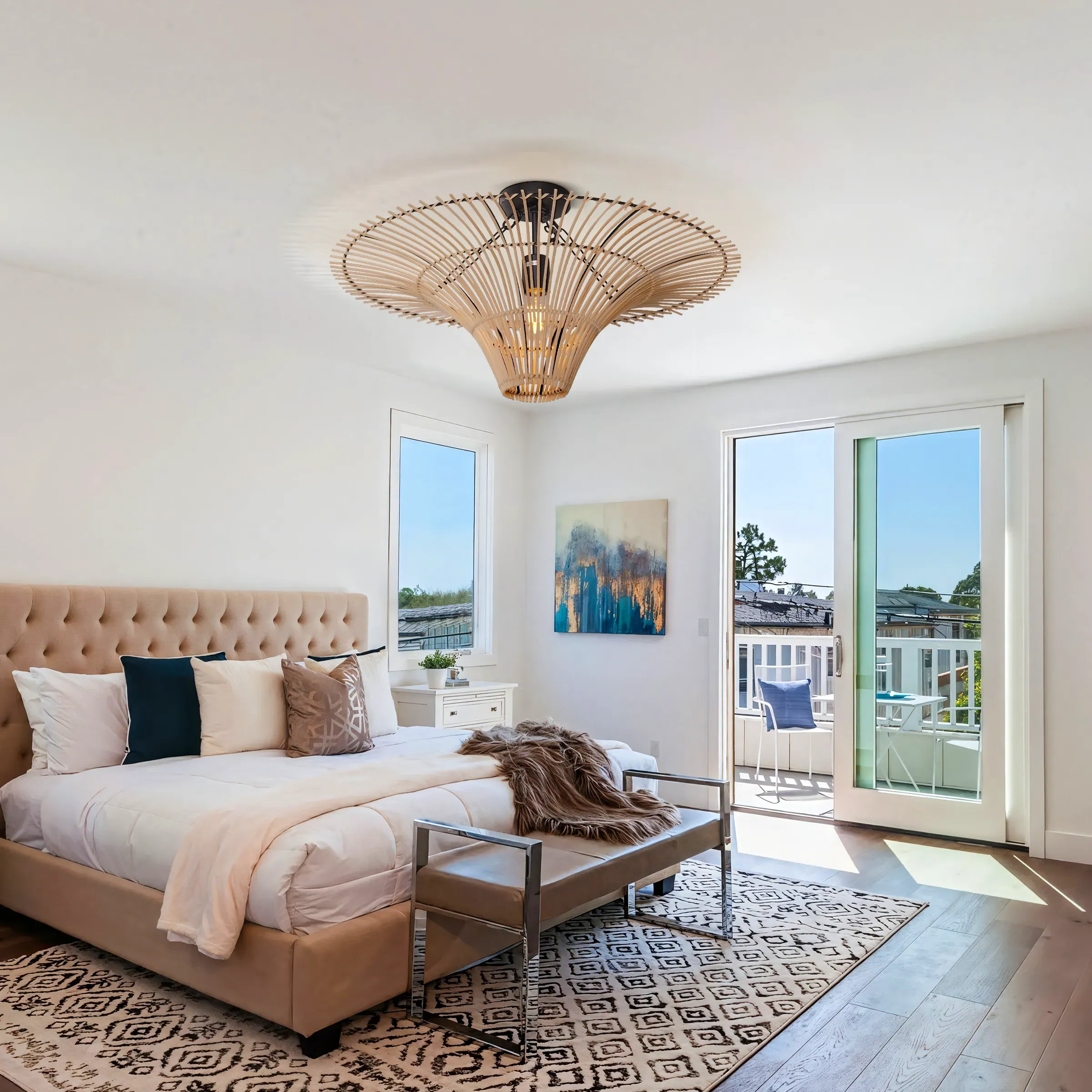 Round Pendant Light with LED - Natural, Rattan image