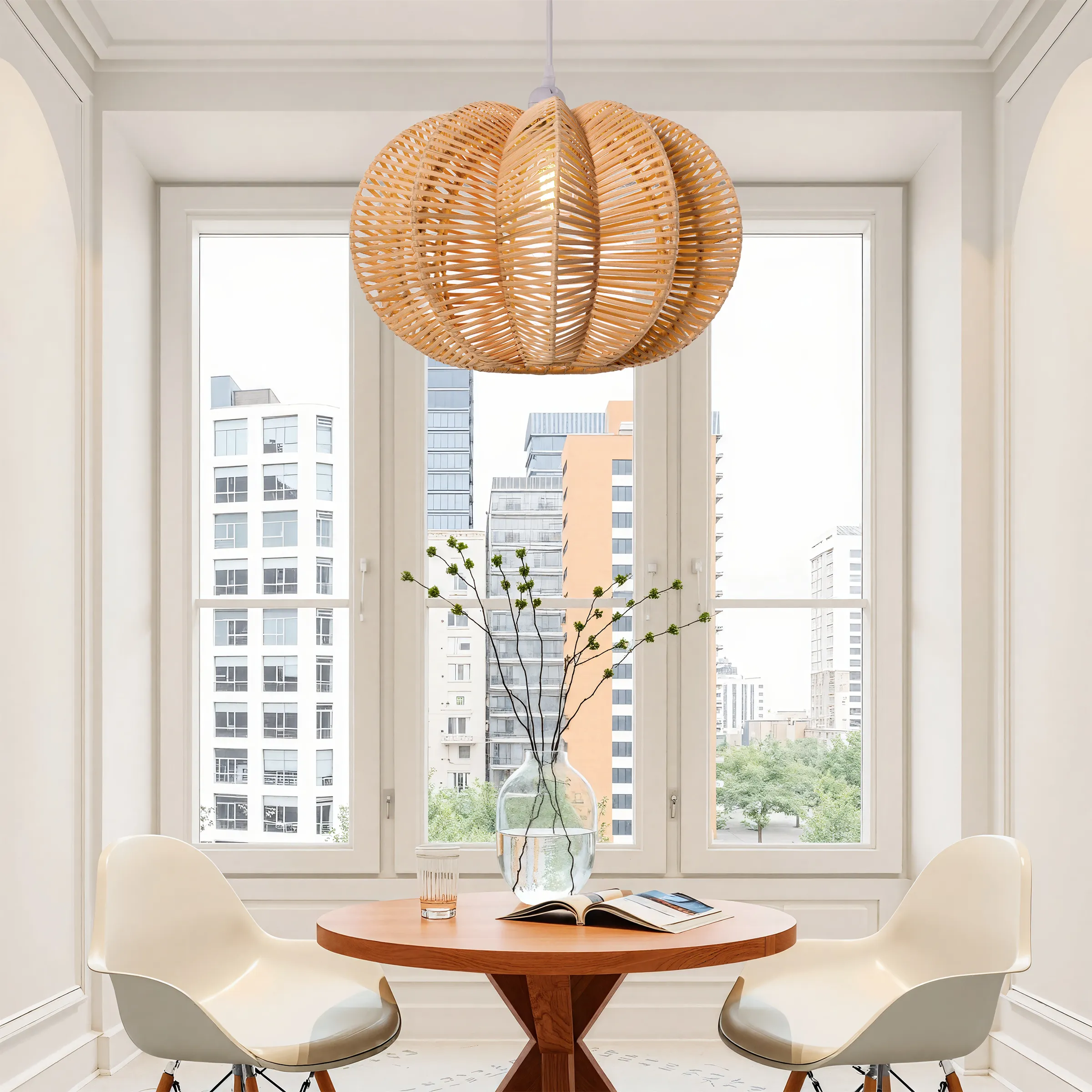 Round Pendant Light with LED - Natural, Rattan image