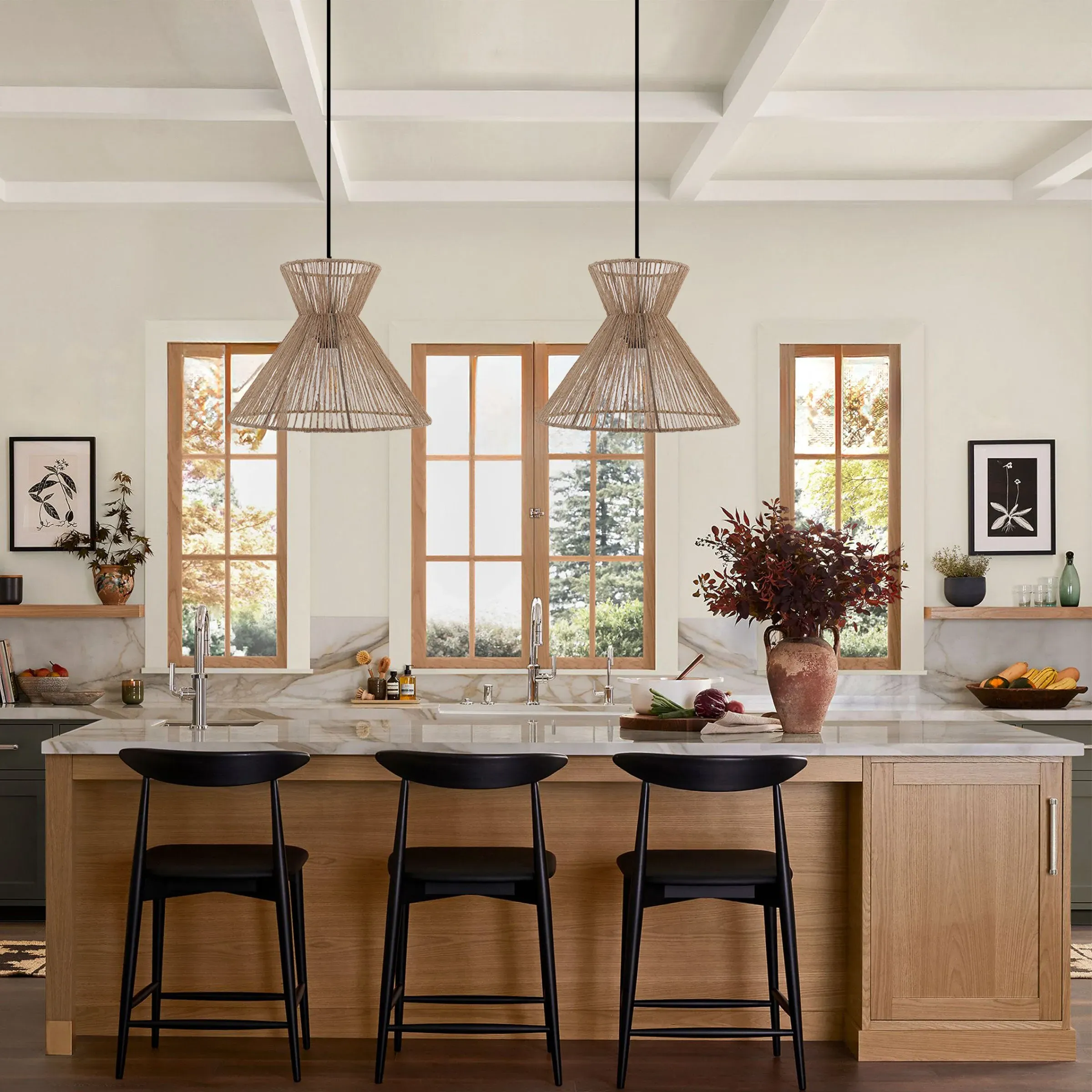 Round Pendant Light with Paper Rope - Brown image