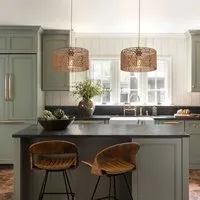 Round Pendant Light with Rope Shade - Brown, Iron alternate view