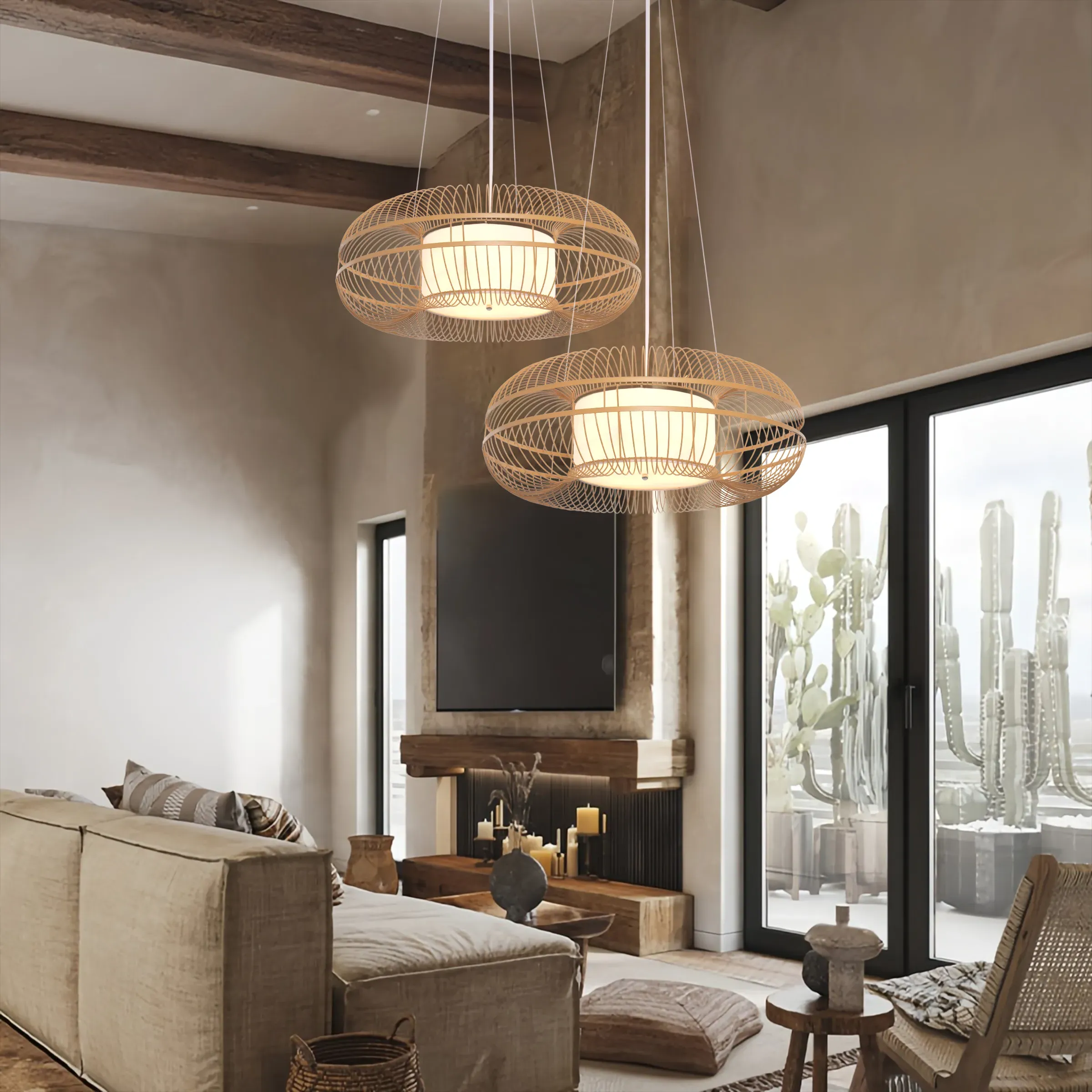 Round Pendant Light with Shade - Brown, Iron
