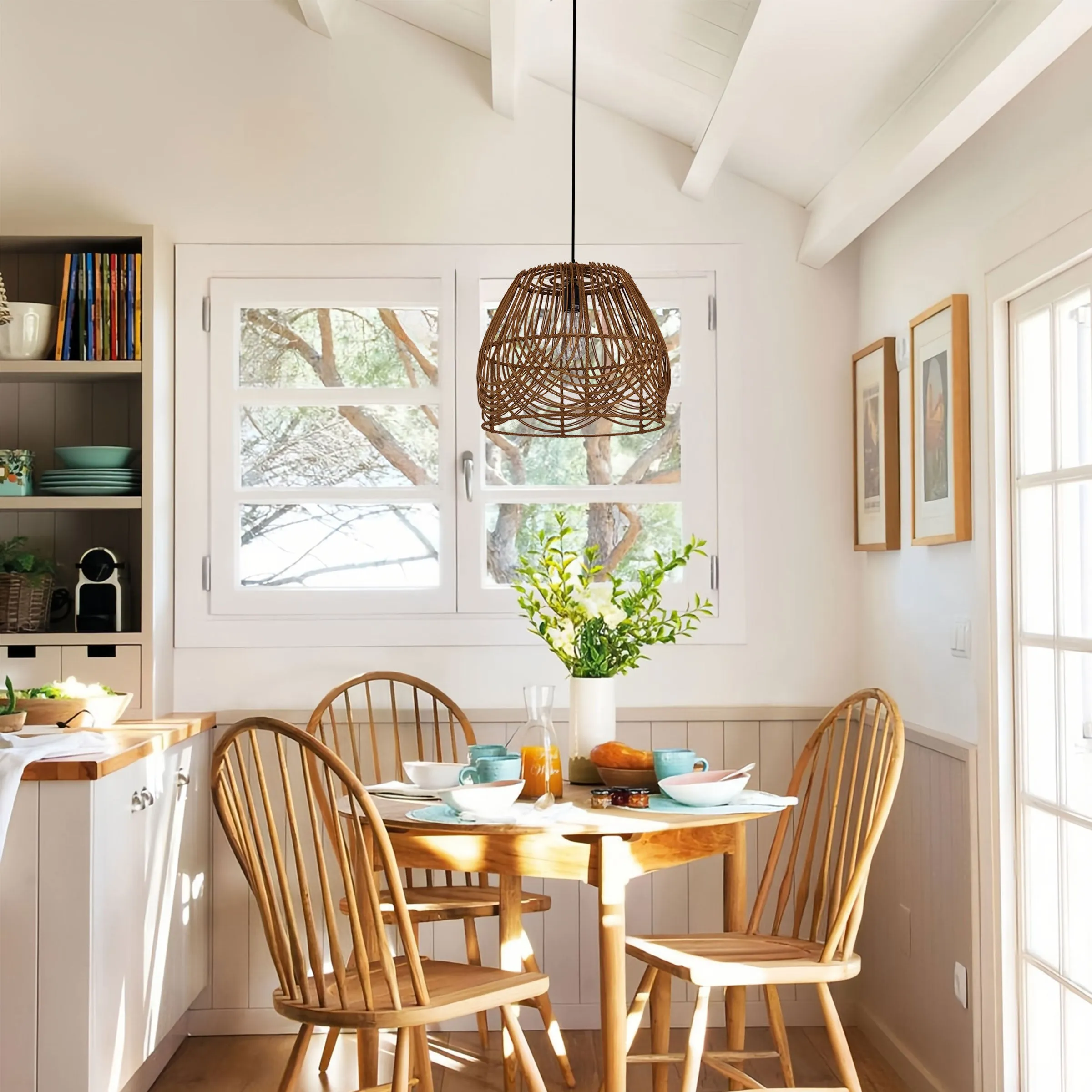 Round Pendant Light Woven - Brown, Rattan image