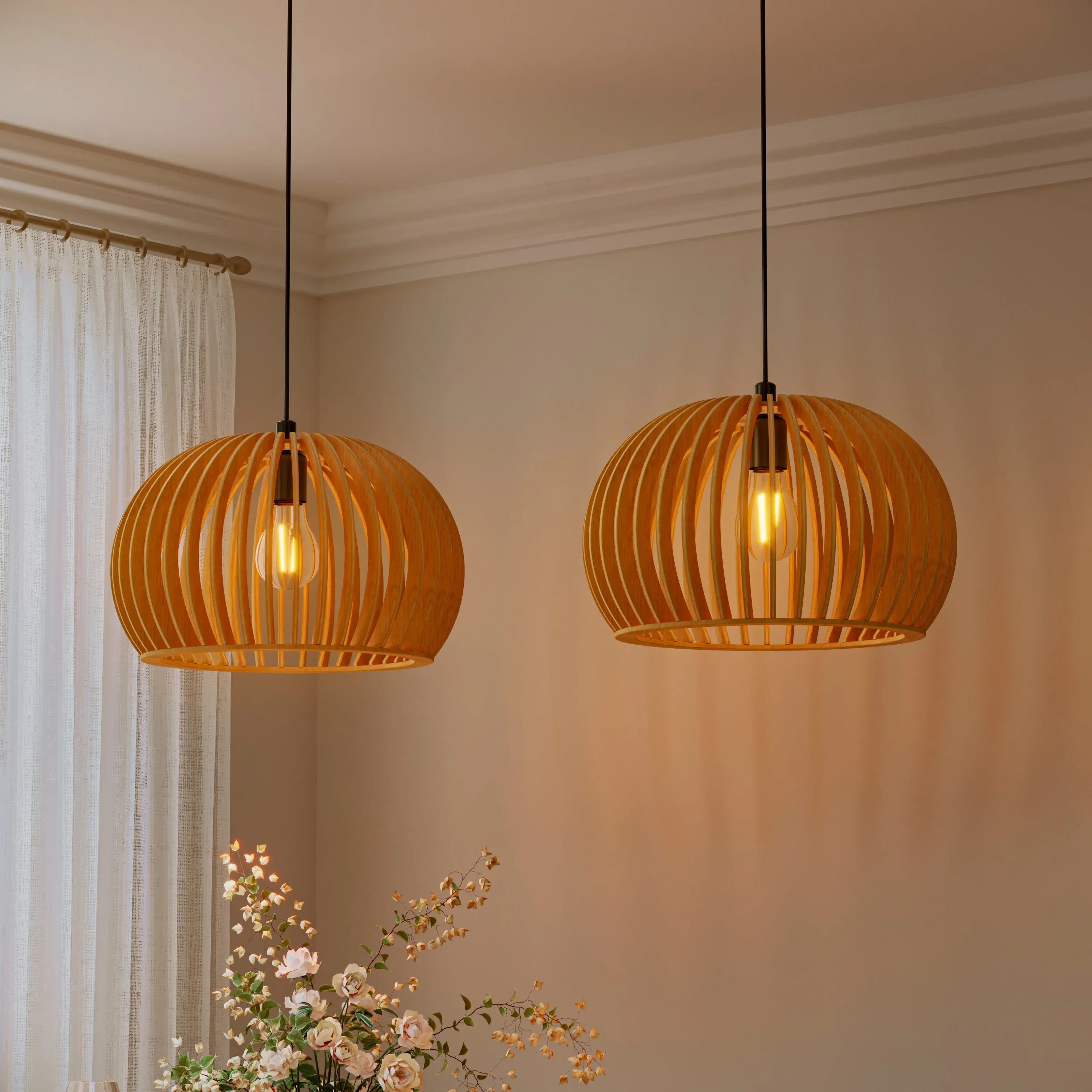 Shadome Pumpkin-Shaped Pendant Light - Wood product