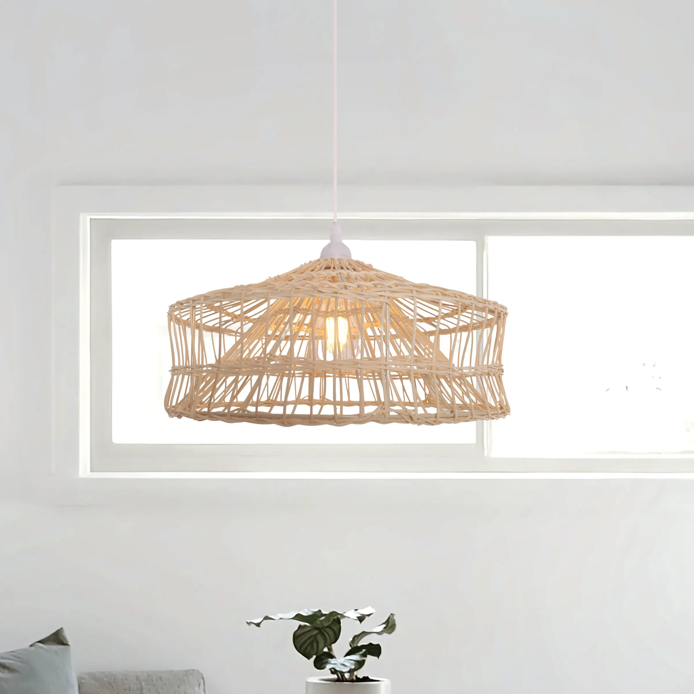 Shallow Pendant Light Handwoven - Natural, Rattan