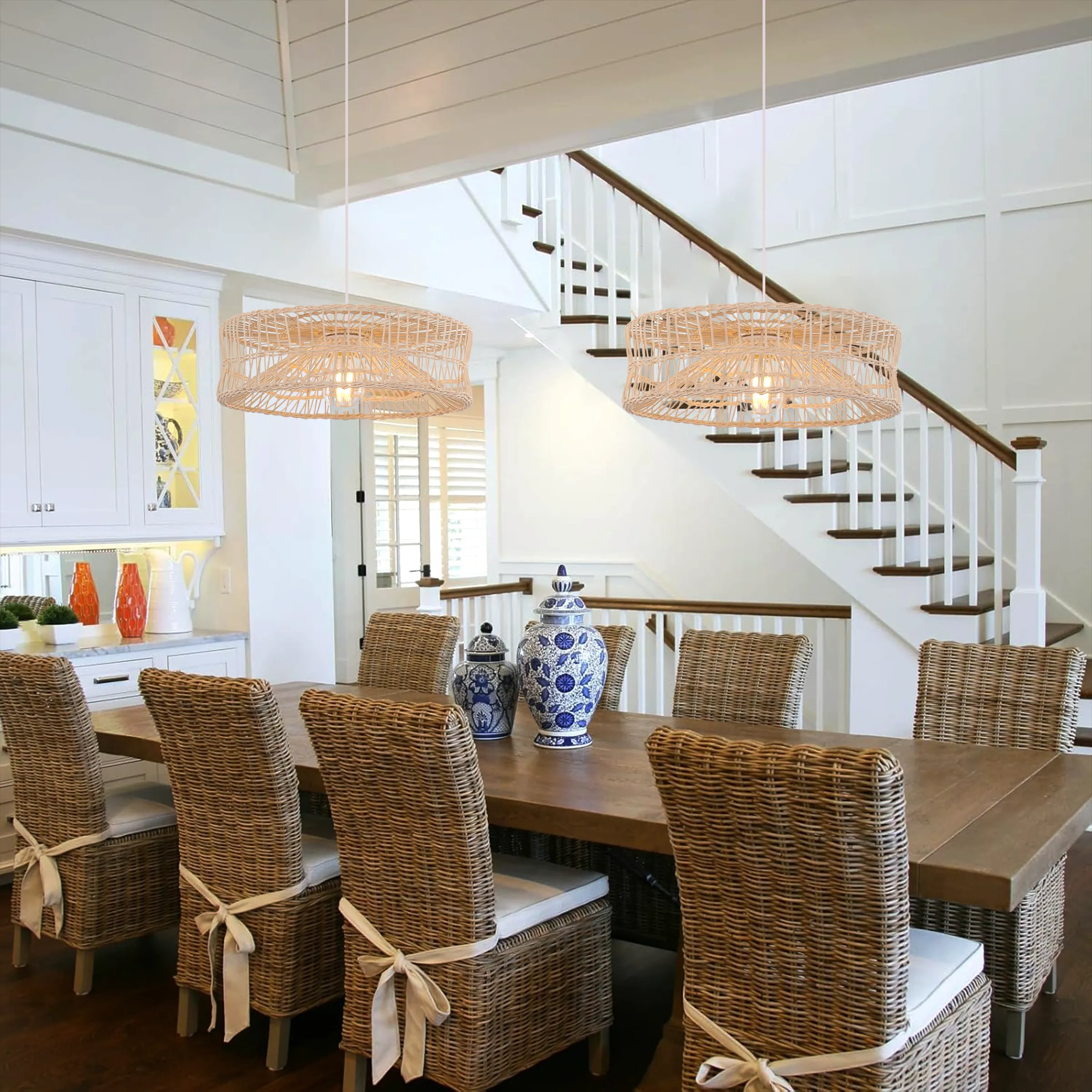 Shallow Rattan Pendant Light - Natural, Bamboo & Rattan product