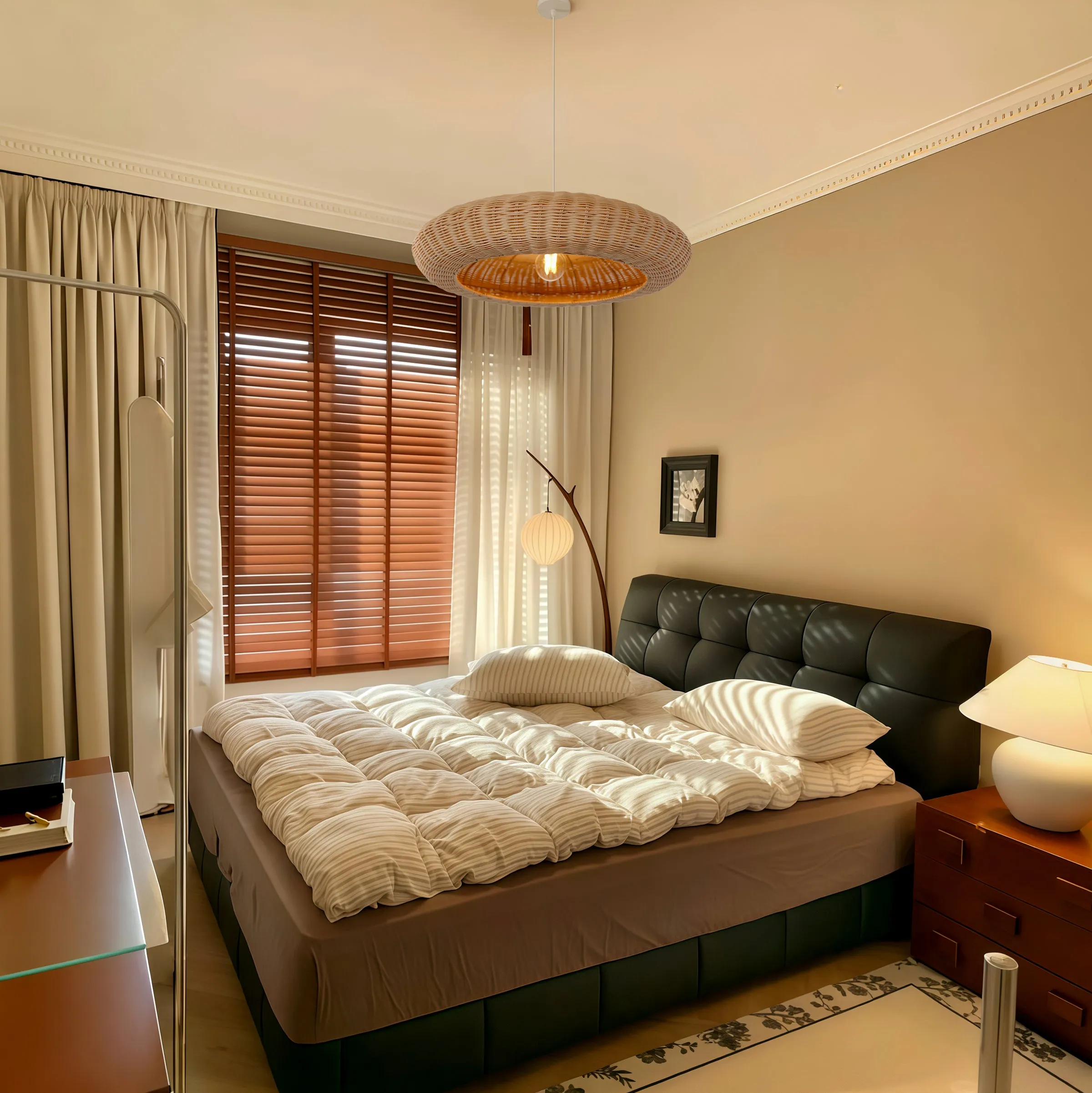 Shell-Shaped Pendant Light - Natural, Rattan