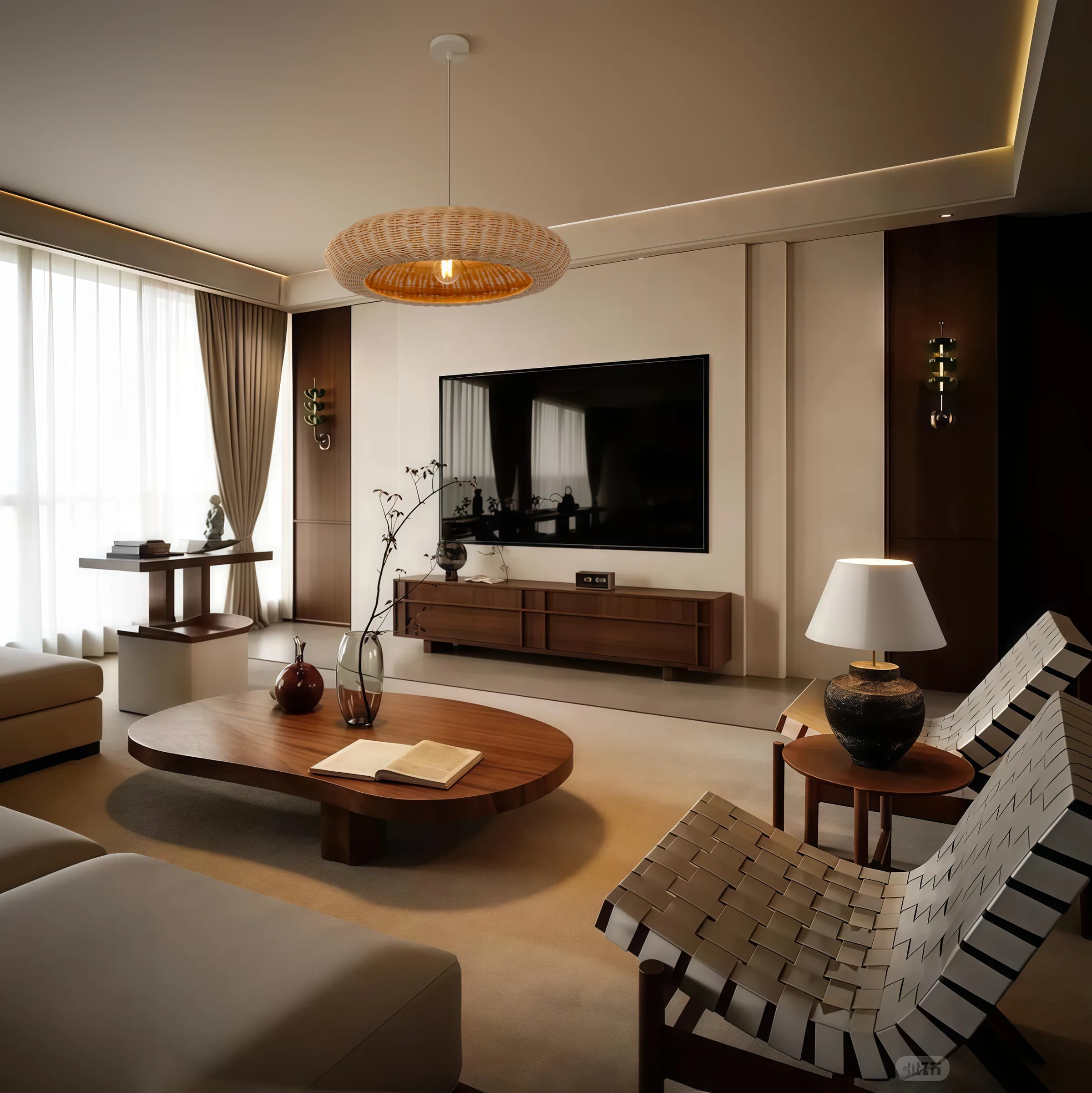 Shell-Shaped Pendant Light - Natural, Rattan image