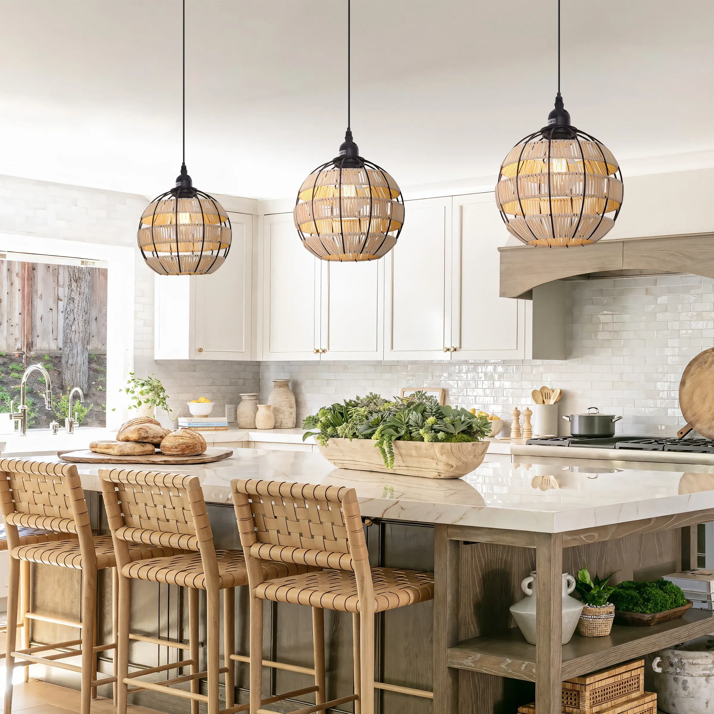 Sphere Pendant Light with Adjustable Cord - Natural