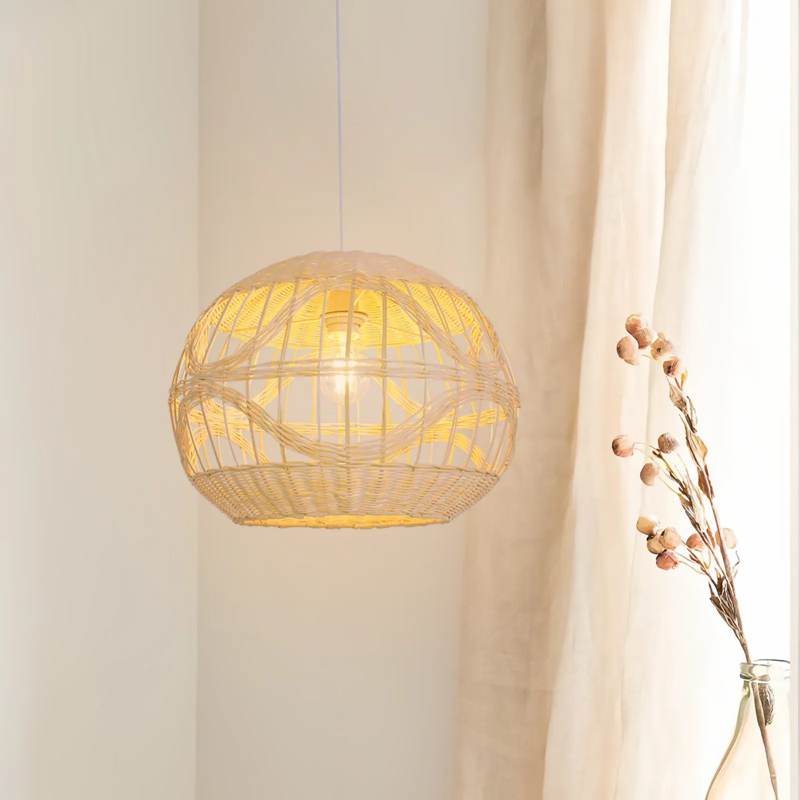 Spherical Pendant Light Handwoven - Natural Rattan image