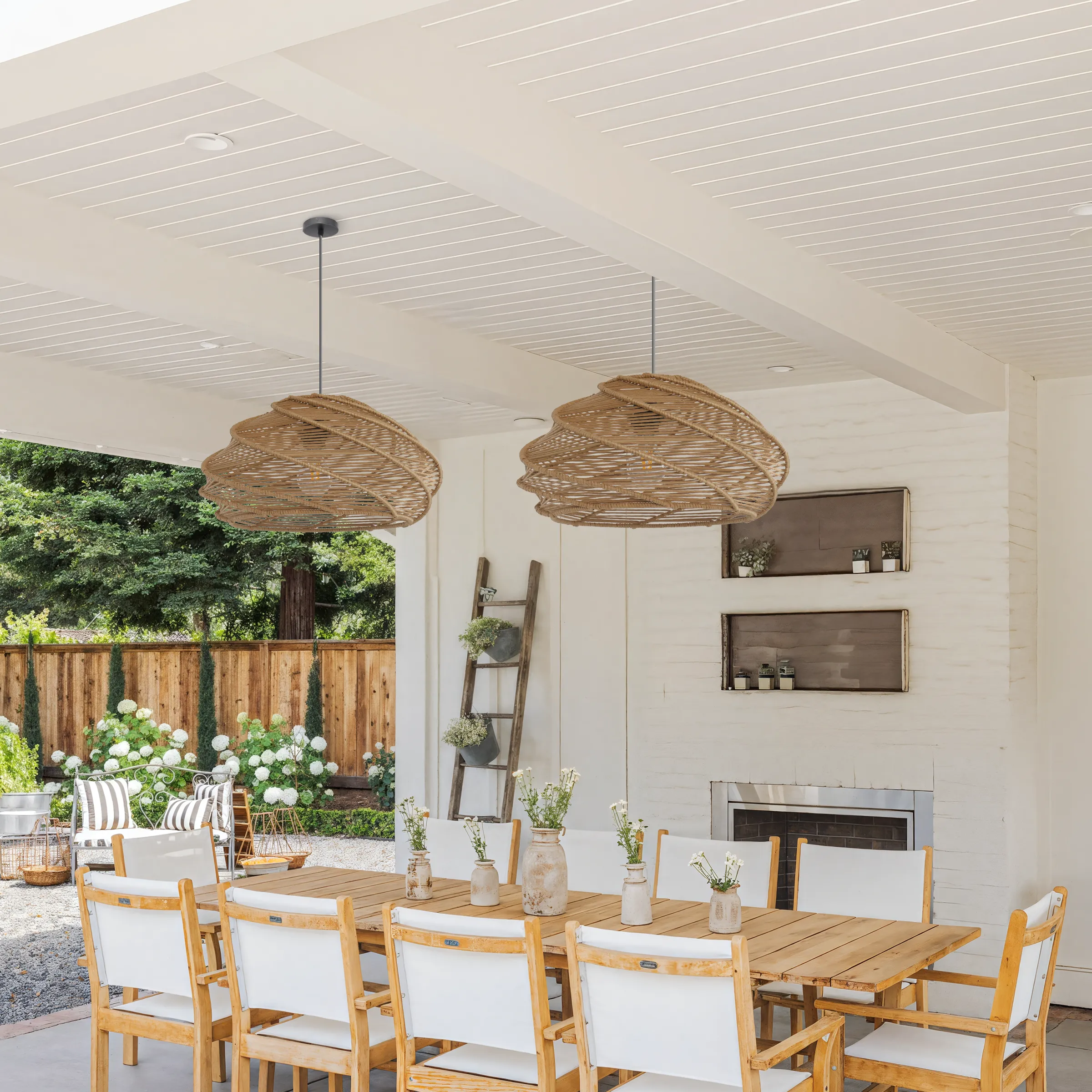 Spiral Pendant Light with E27 Socket - Brown, Rattan